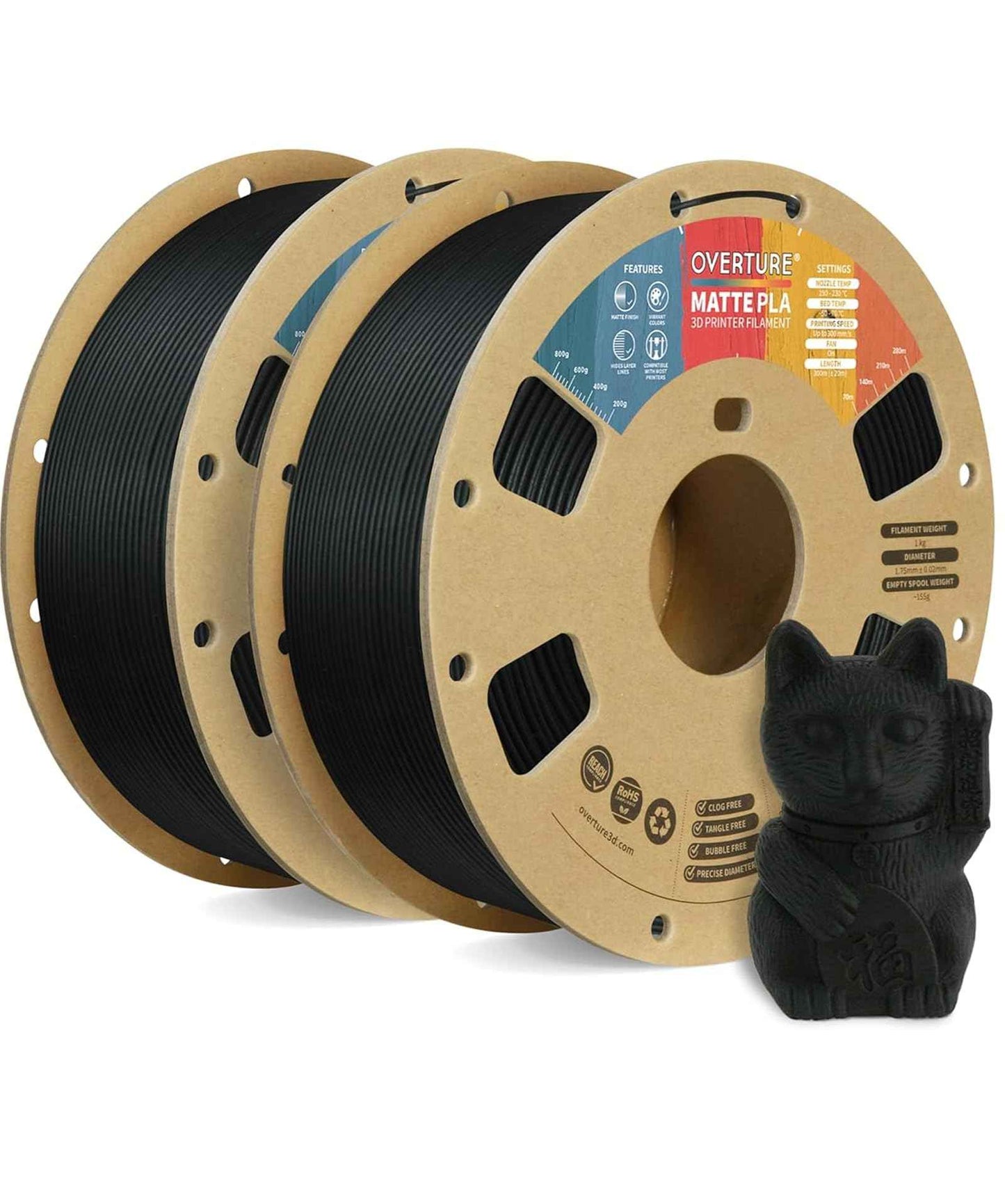 OVERTURE Matte PLA 3D Printer Filament 1.75mm, Matt Surface & Low Warping Filament 1kg Spool (2.2 lbs), Accuracy +/- 0.02 mm, Fit Most FDM Printers
