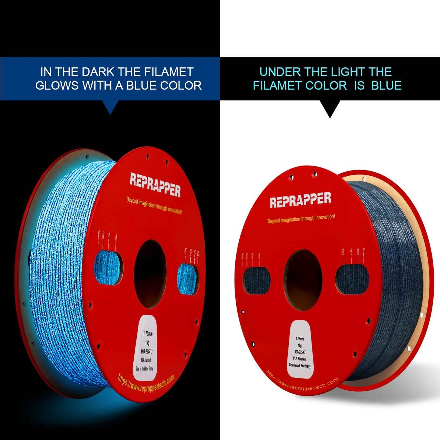 RepRapper PLA Filament Glow Dual PLA Filament 1KG for FDM 3D Printer