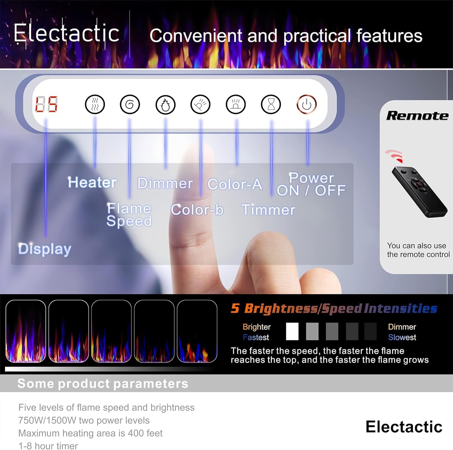 Electactic Electric Fireplace, Recessed and Wall Mounted