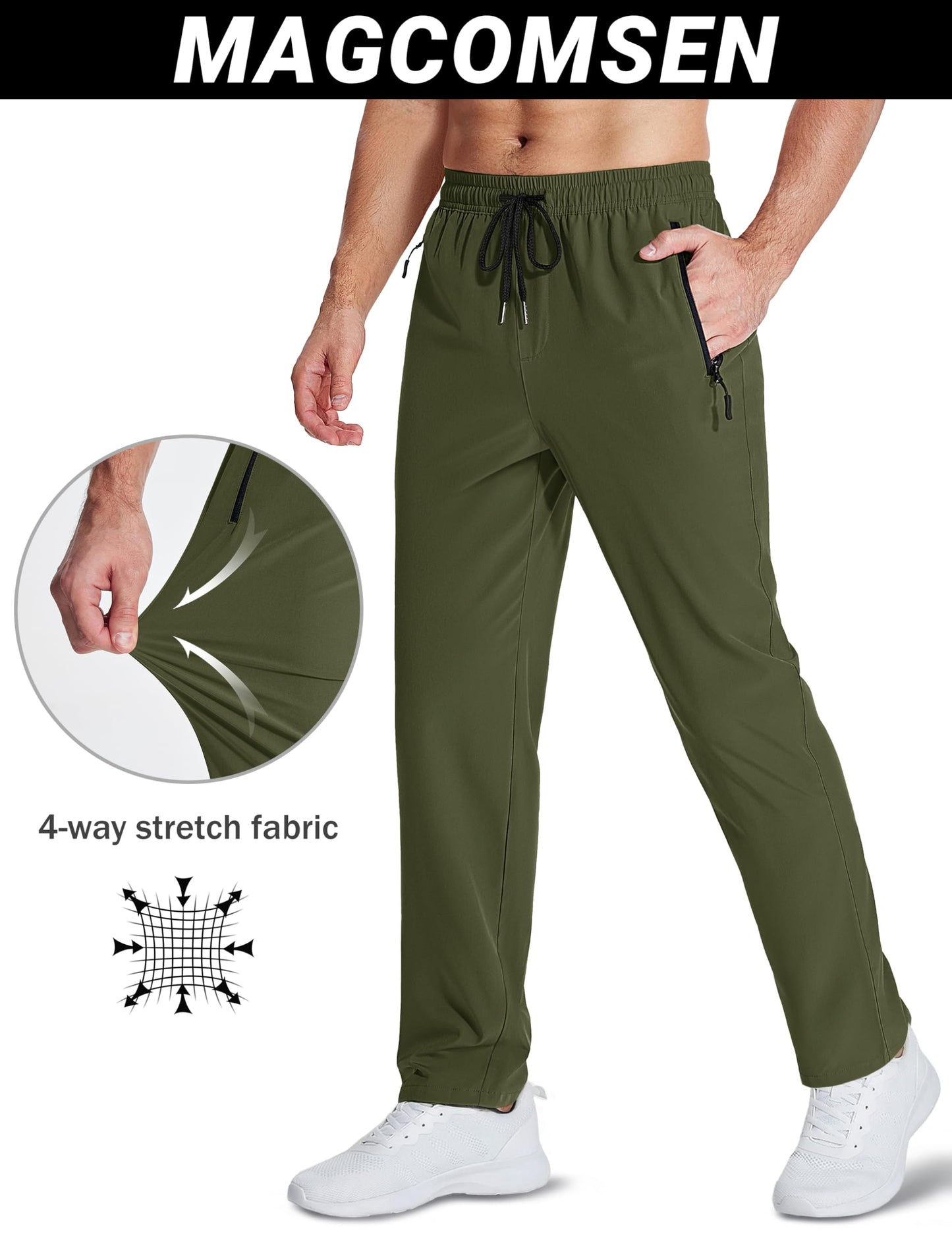 MAGCOMSEN Mens Hiking Pants Lightweight Quick Dry Workout Athletic Jogger with Zipper Pockets Golf Running Gym
