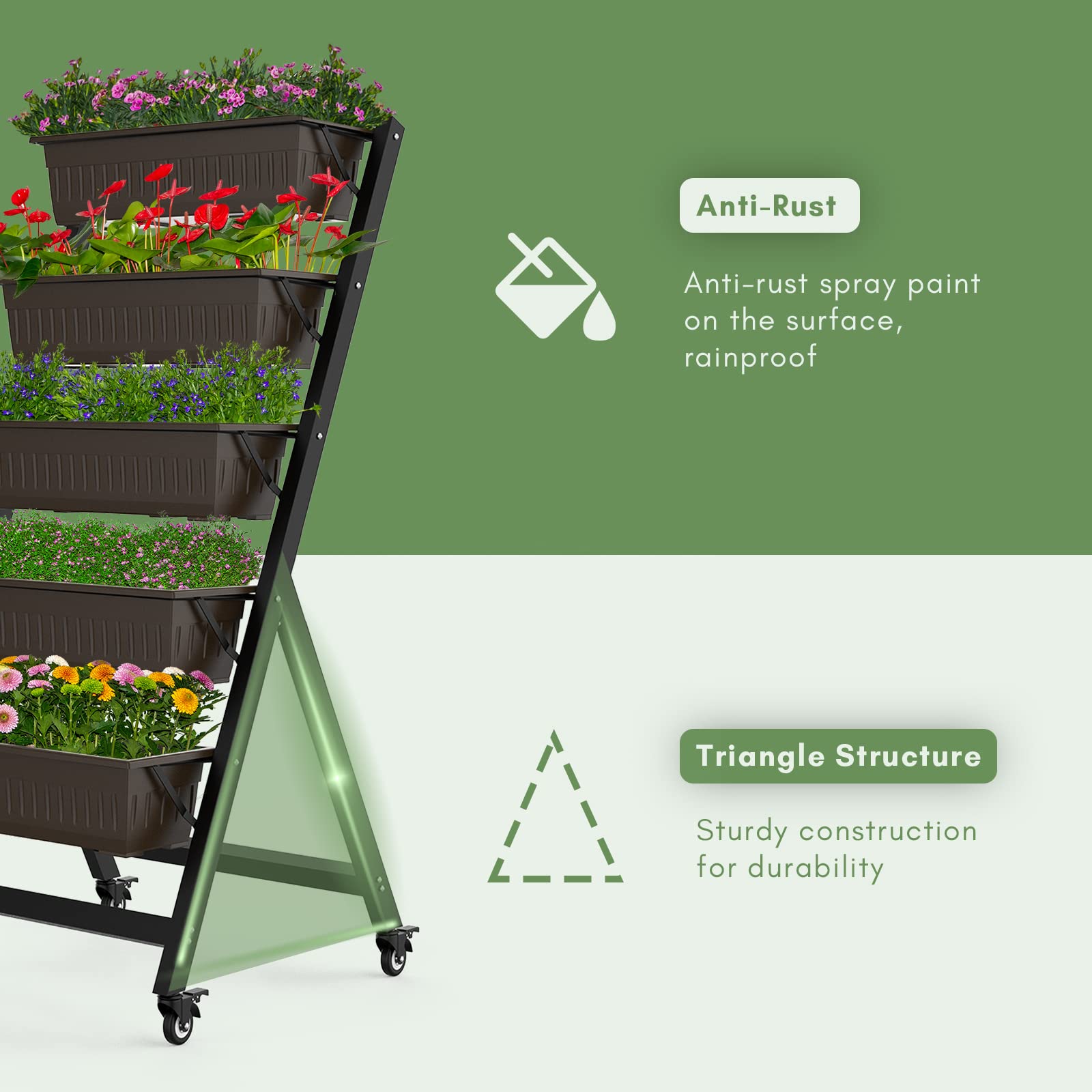 TOREVSIOR 5-Tier Vertical Raised Garden Bed, Vertical Garden Planter with Water Drainage, Elevated Garden Bed for Vegetables Flowers Herbs Indoor Outdoor