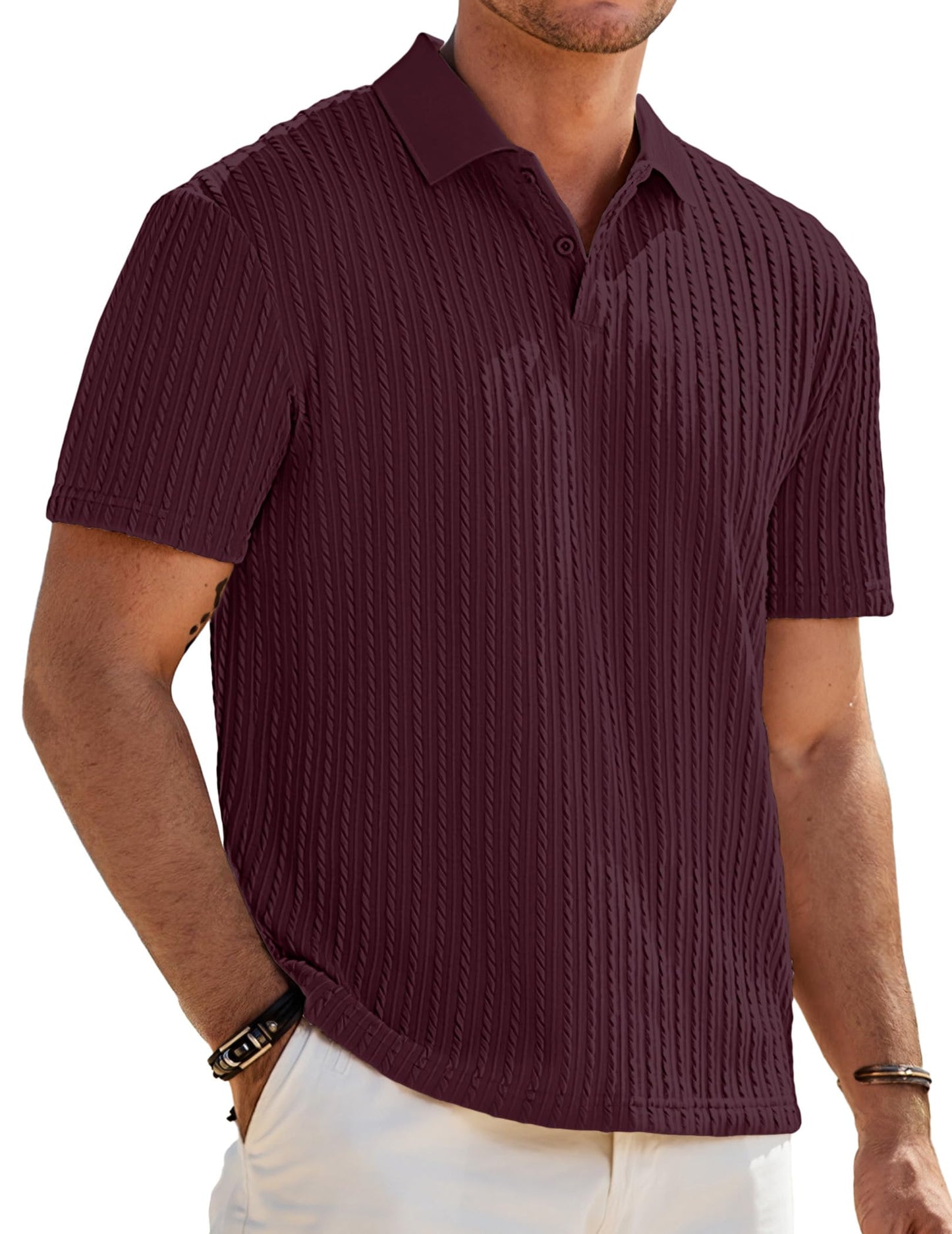 JMIERR Mens Casual Polo Shirt Summer Short Sleeve Vacation Button Beach Knit Stretchy Golf Shirts