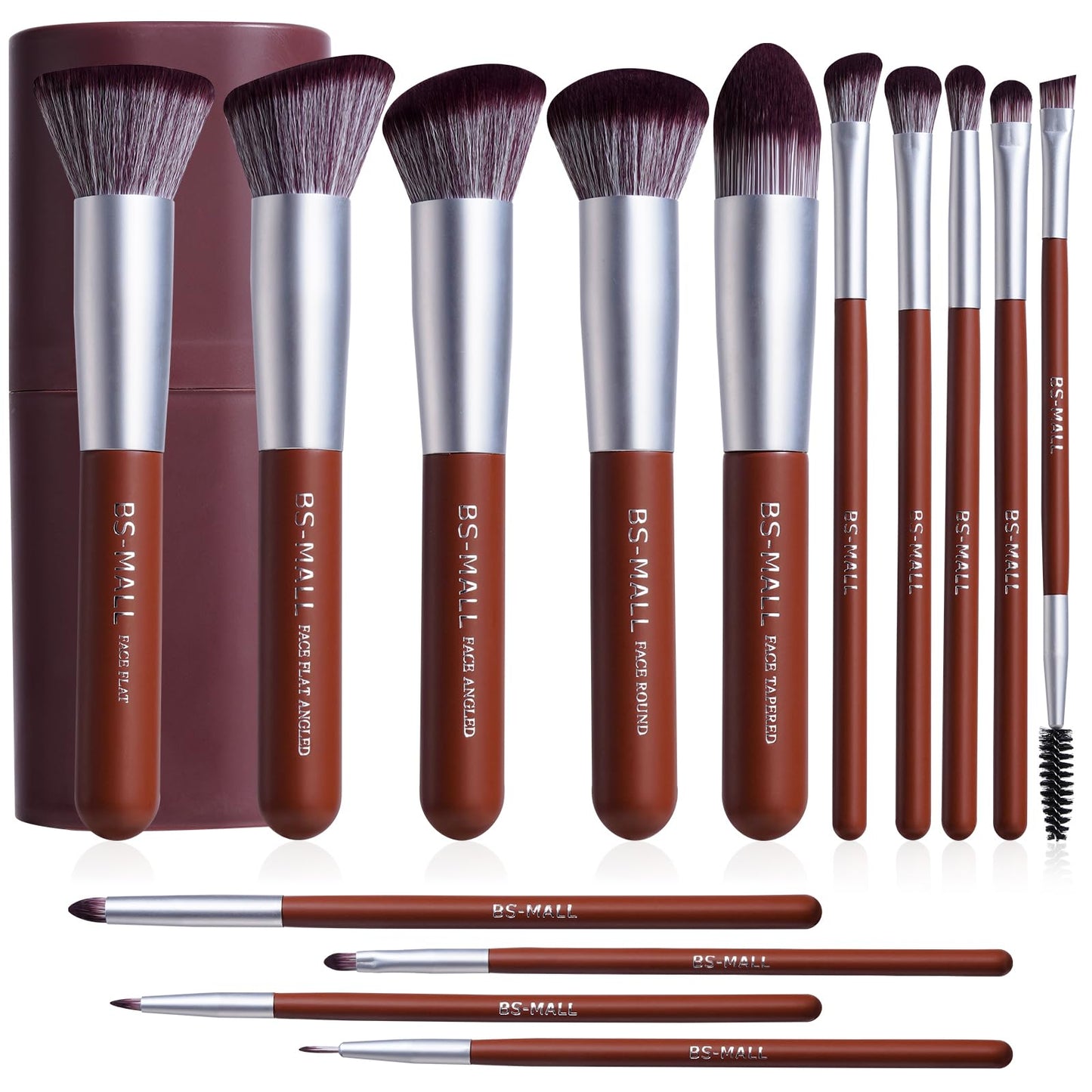 BS-MALL Makeup Brush Set 14 Pcs With Case - Foundation Brush, Concealer Brush, Blush Brush & Flawless Application – Complete Luxury Cosmetic Brush Kit For Travel & Daily Use