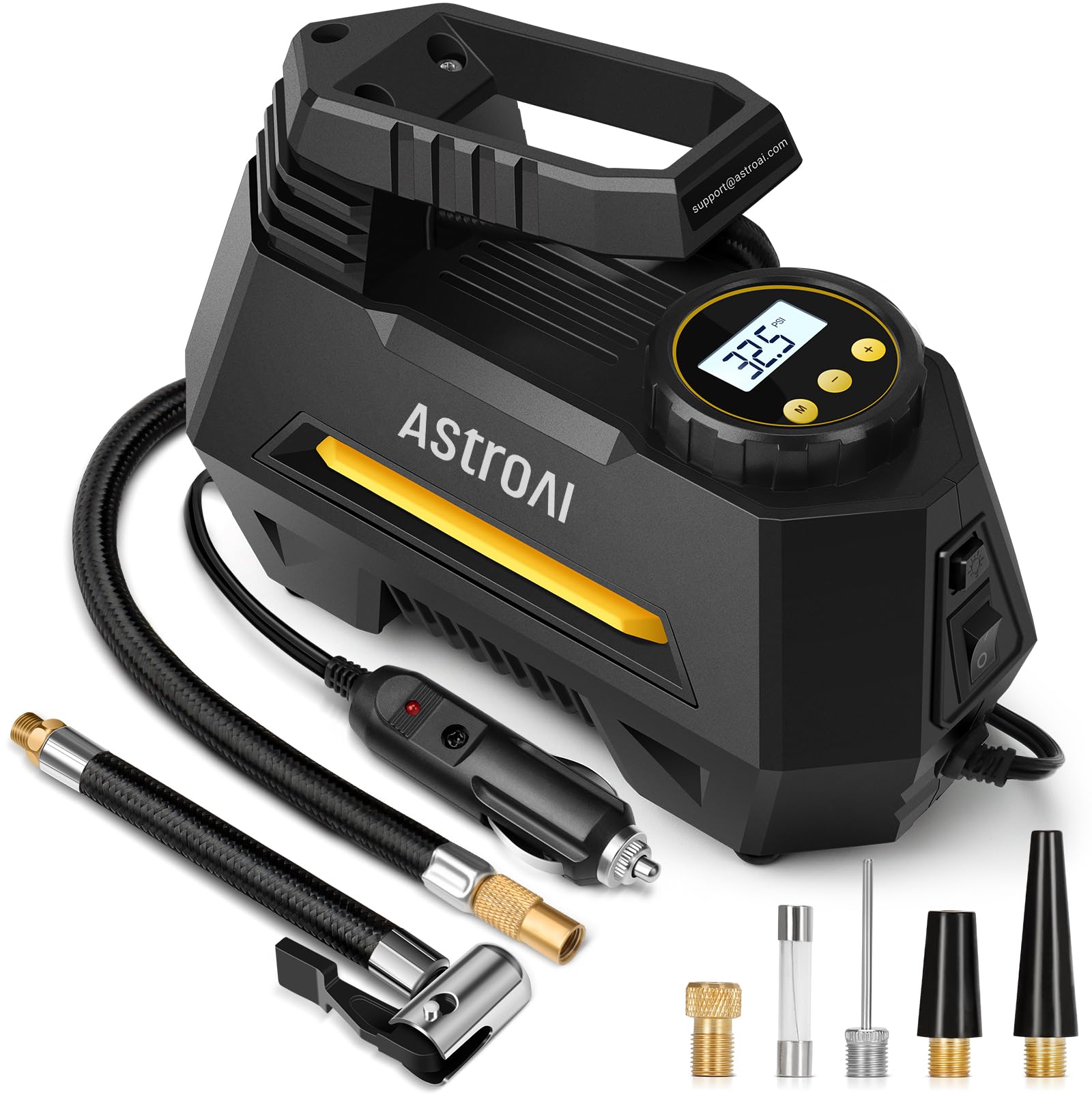 AstroAI Tire Inflator Portable Air Compressor Air Pump for Car Tires-Car Accessories, 9.8Ft Cord-12V DC-Powered Auto Pump with Digital Pressure Gauge, Emergency LED Light for Bicycle, Balloons