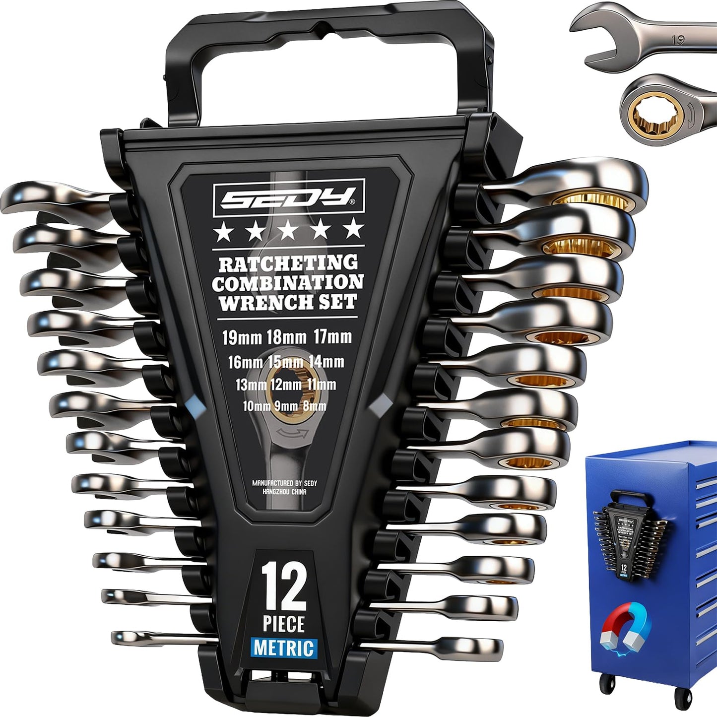 SEDY Combination Wrench Set with Magnetic Organizer