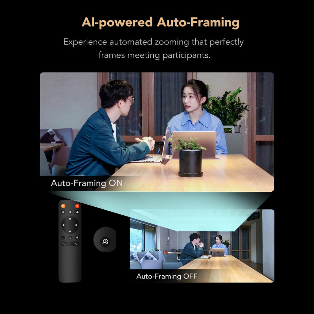 NUROUM C46 4K Video Conference Webcam with Mic, 8MP CMOS/AI Auto-Framing/5x Zoom, Conference Room Camera with Noise Cancelling Microphone&Speaker, 16ft Voice Pickup