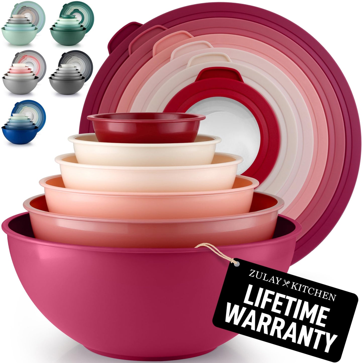 Zulay Kitchen Piece Plastic Mixing Bowls with Lids Set