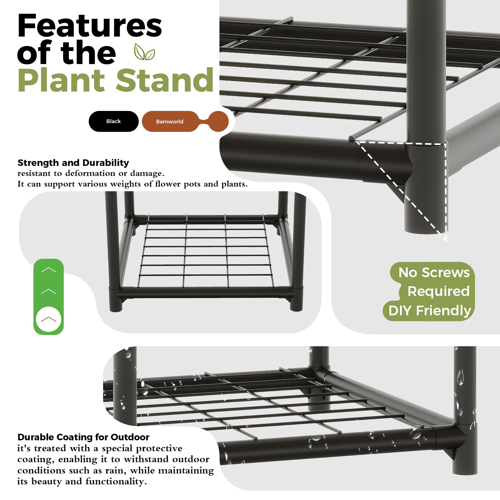 Bamworld Wood Plant Stand - Indoor/Outdoor Hanging Shelf for Multiple Plants, Tall Large Holder for Living Room, Patio, Balcony, Garden 02Futi