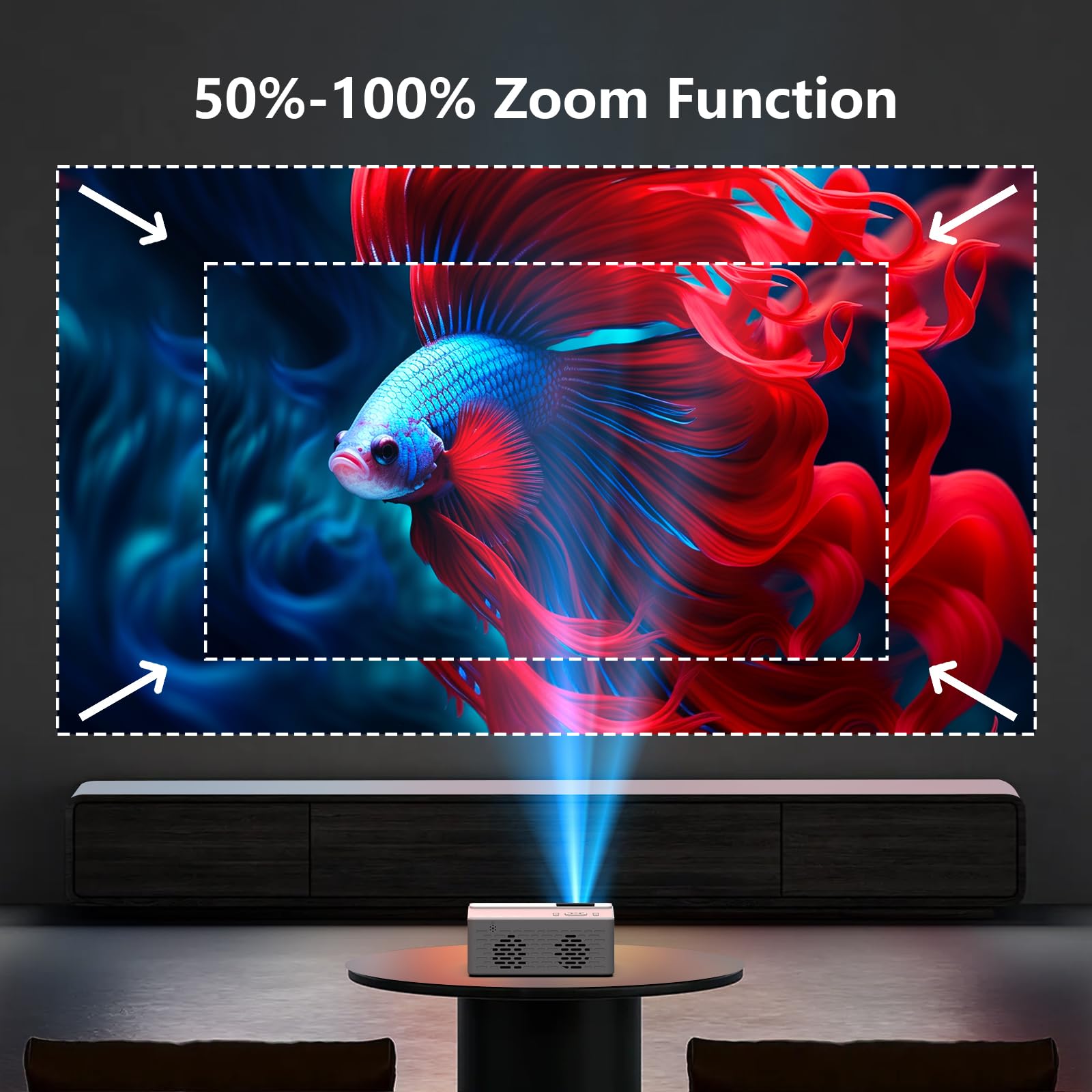 TMY 1080P Full HD Portable Mini Projector, Bluetooth Movie Projector, Compatible with TV Stick/Smartphone/PC/Game Console/HDMI/USB, Indoor & Outdoor Use