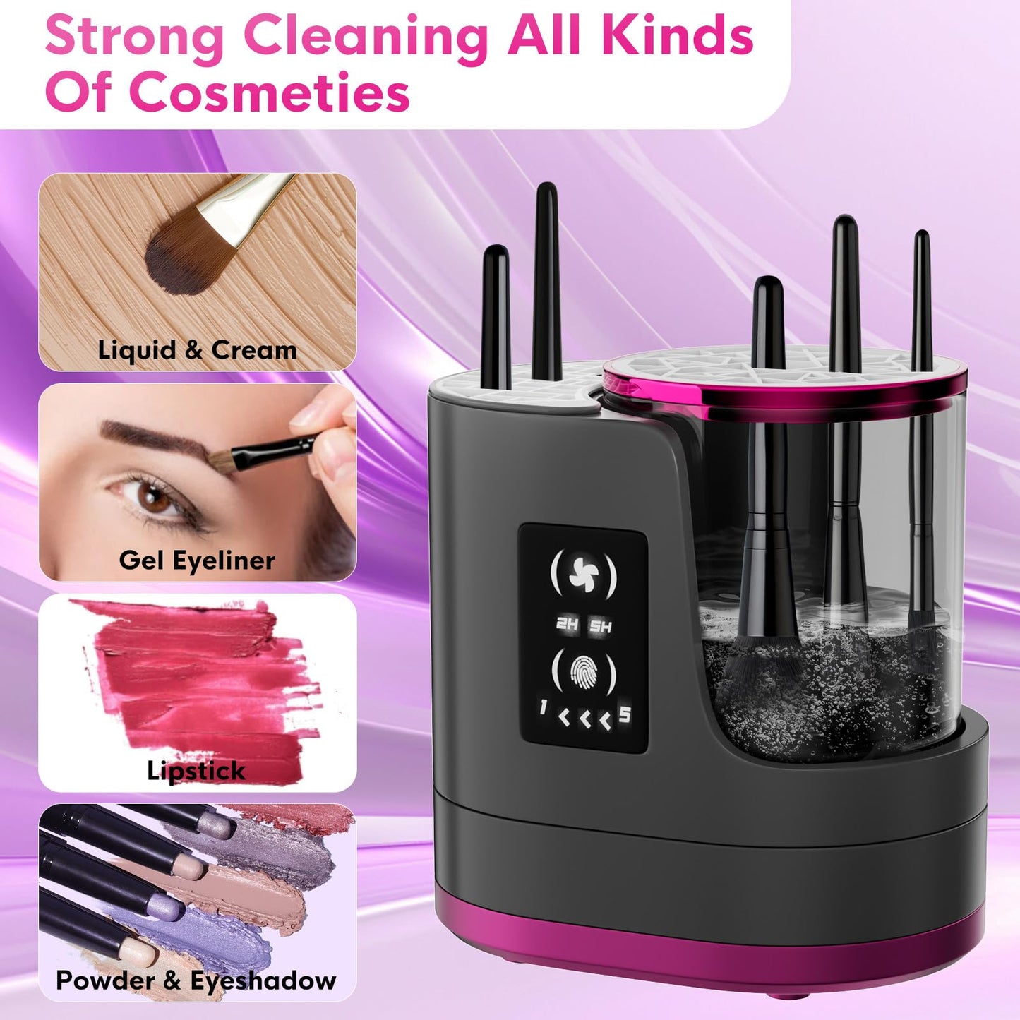 3 IN 1 Electric Makeup Brush Cleaner,Automatic Makeup Brush Cleaner with Makeup Brush Dryer,Portable USB Deep Cleaning for All Size Beauty Makeup Brush Set,Blush Brush,Sponges