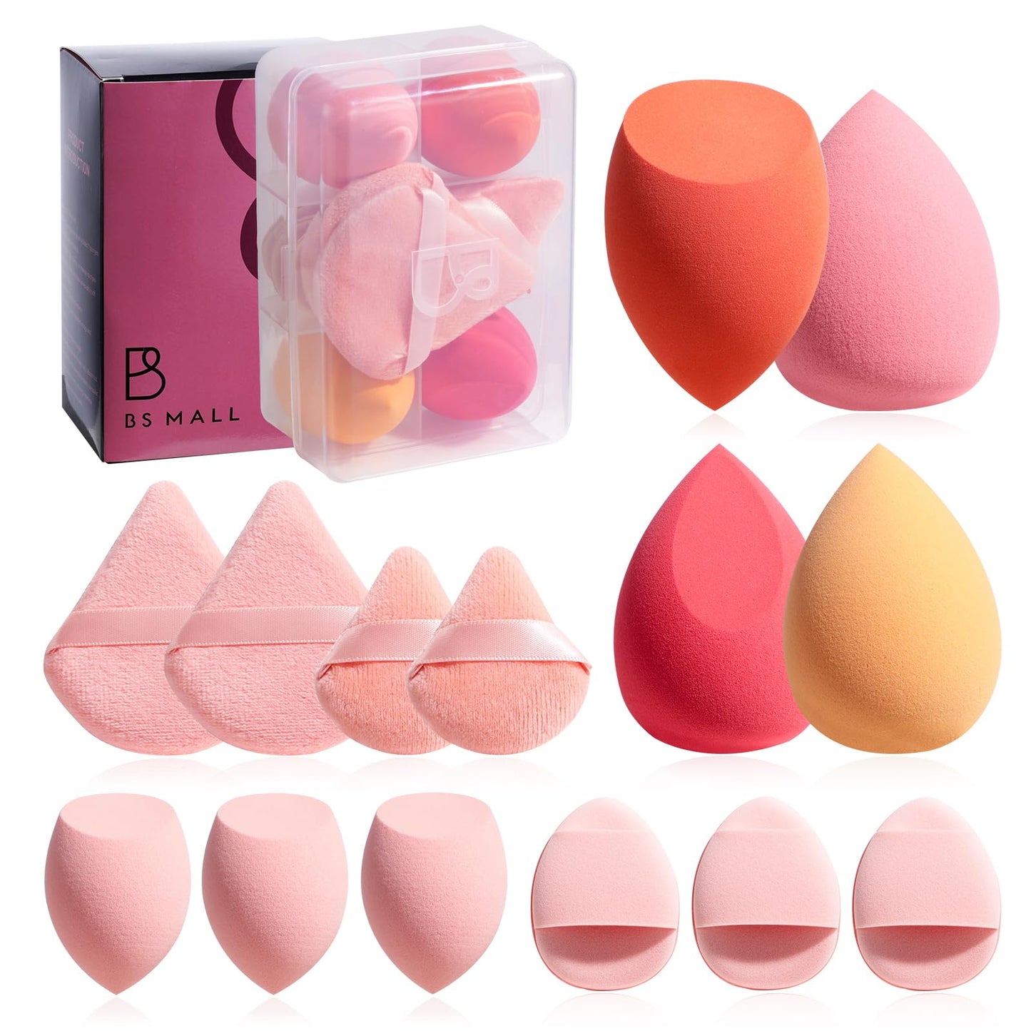 Makeup Sponge Set BS-MALLTriangle Puff 14 Pcs for Liquid, Cream, and Powder, Multi-colored Makeup Sponges and Mini Makeup Sponge