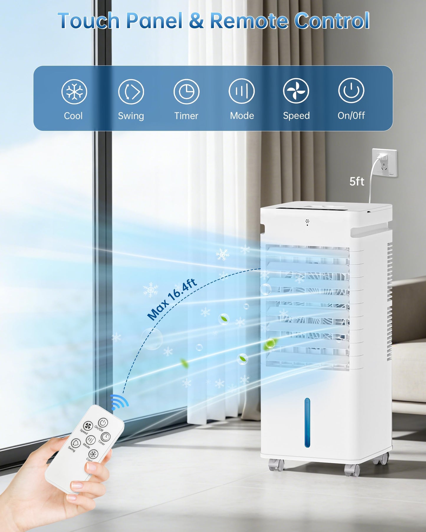 Portable Air Conditioners, Swamp Cooler Portable AC Unit for Room, Windowless Cooling Fan That Blow Cold Air w/Remote 5L Tank 12 Speeds 9H Timer, Evaporative Air Cooler for Bedroom Garage