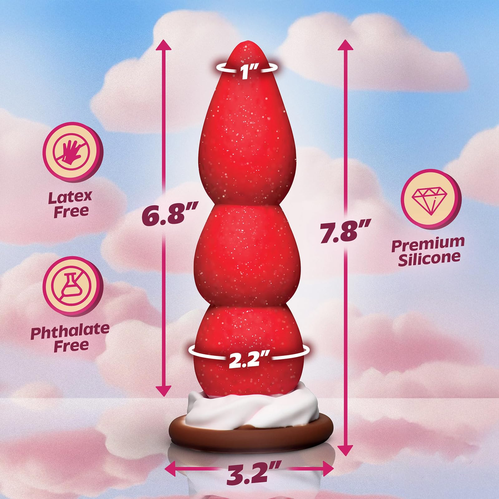 Strawberry Sweet Cream Whimsical Dildo 7 inch, Strong Suction Base Gspot Silicone Dildos Anal Beads Flexible Fantasy Sex Toy for Woman, Novelty Funky Fake Cock Quirky