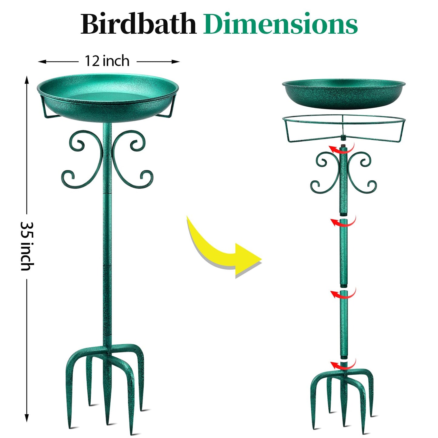 Daoeny Heavy Duty Bird Baths for Outdoors, 35In Outdoor Freestanding Birdbaths & Birdfeeder, Bird Bath Feeder Bowl with Metal Stake Garden Patio Yard Lawn Decor, Upgraded 5-Pronged Base
