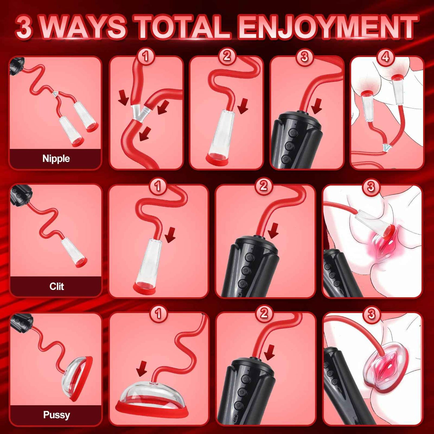 Pussy Pump with 2 BDSM Nipple Sucking Toys,Women Sex Toy Kit,Clitoral Pump Sexual Pleasure Tools for Women Couples,Vagina Pumps with 2 Clitoris Suckers Set Helps Enhance Emotional Connection