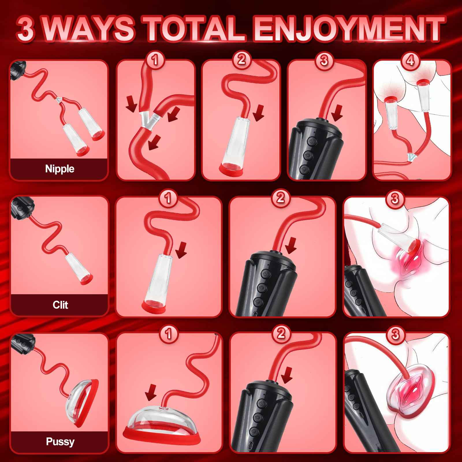 Pussy Pump with 2 BDSM Nipple Sucking Toys,Women Sex Toy Kit,Clitoral Pump Sexual Pleasure Tools for Women Couples,Vagina Pumps with 2 Clitoris Suckers Set Helps Enhance Emotional Connection
