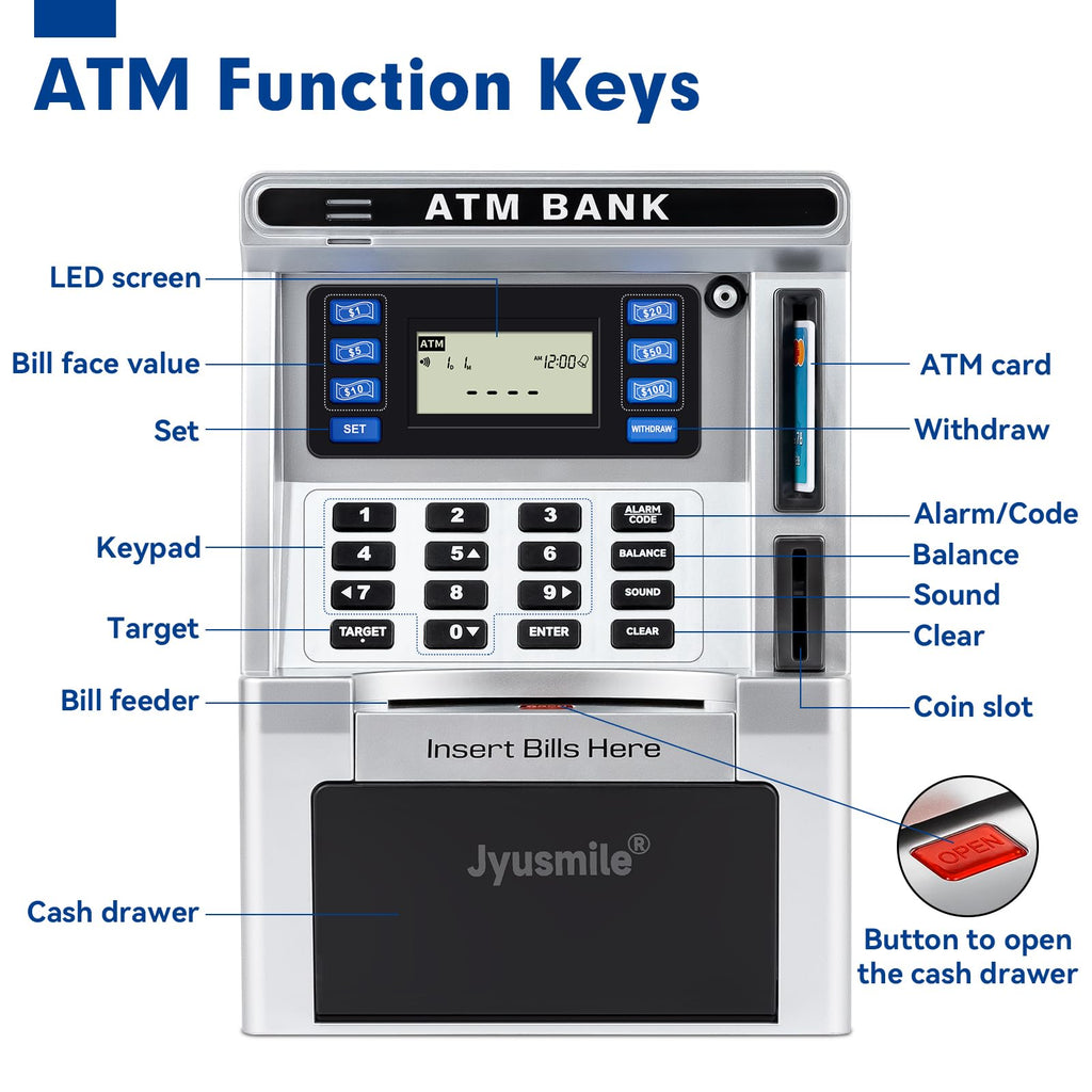 ATM Piggy Bank for Kids, ATM Machine for Real Money, Electronic Savings Safe Box, Toy Gifts for Teen Boys Girls