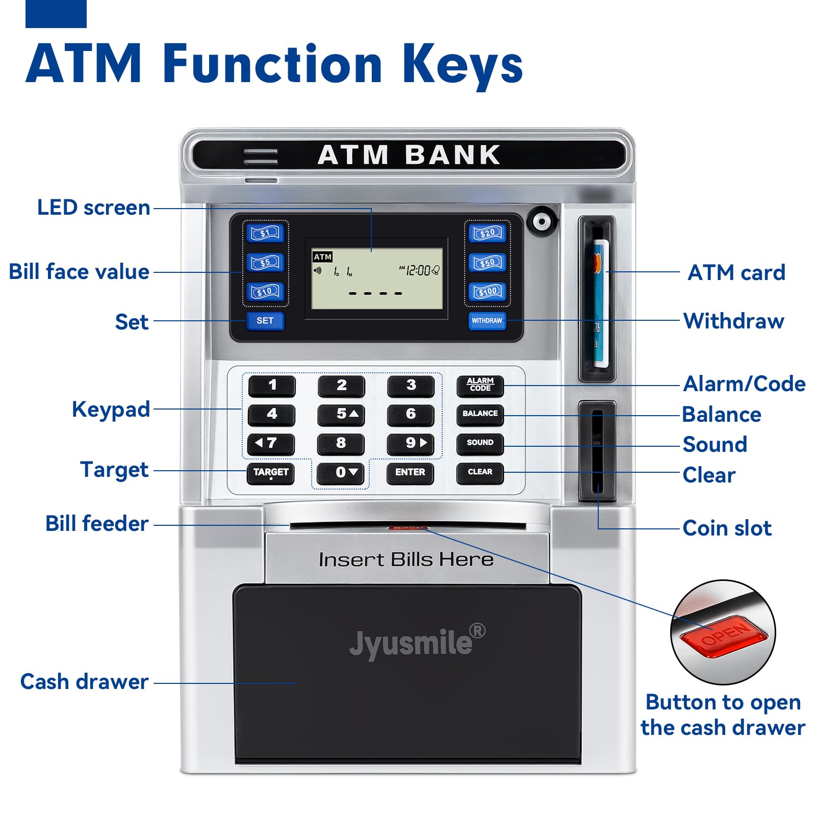 ATM Piggy Bank for Kids, ATM Machine for Real Money, Electronic Savings Safe Box, Toy Gifts for Teen Boys Girls