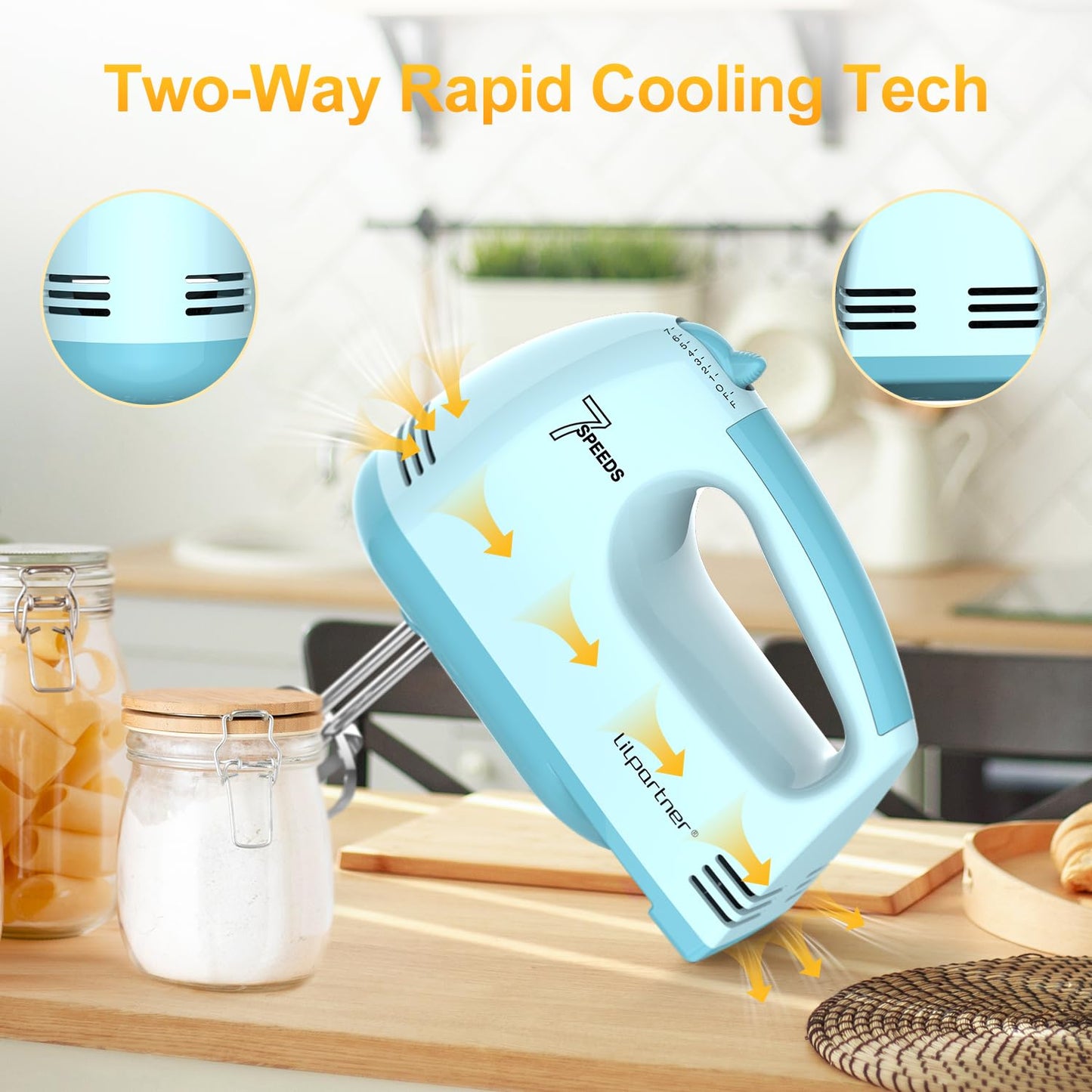 LILPARTNER Hand Mixer Electric, Ultra Power Kitchen Hand Mixer With 7-Speed & 5 Stainless Steel Accessories for Whipping Dough, Cream, Cake, Dishwasher Safe, Pink
