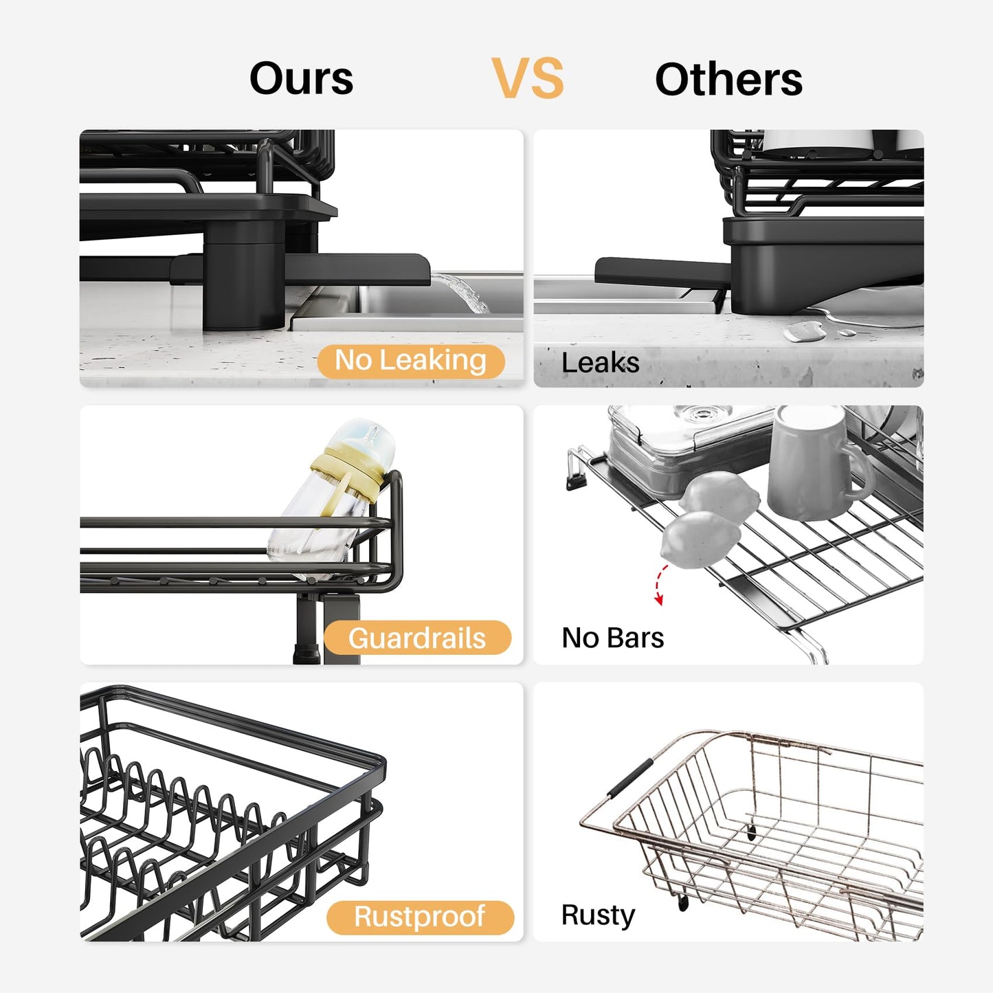 Dish Drying Rack - Extendable Dish Rack, Large Sink Drying Dish Drainer for Kitchen Counter, Stainless Steel Dish Strainer with Utensil Holder
