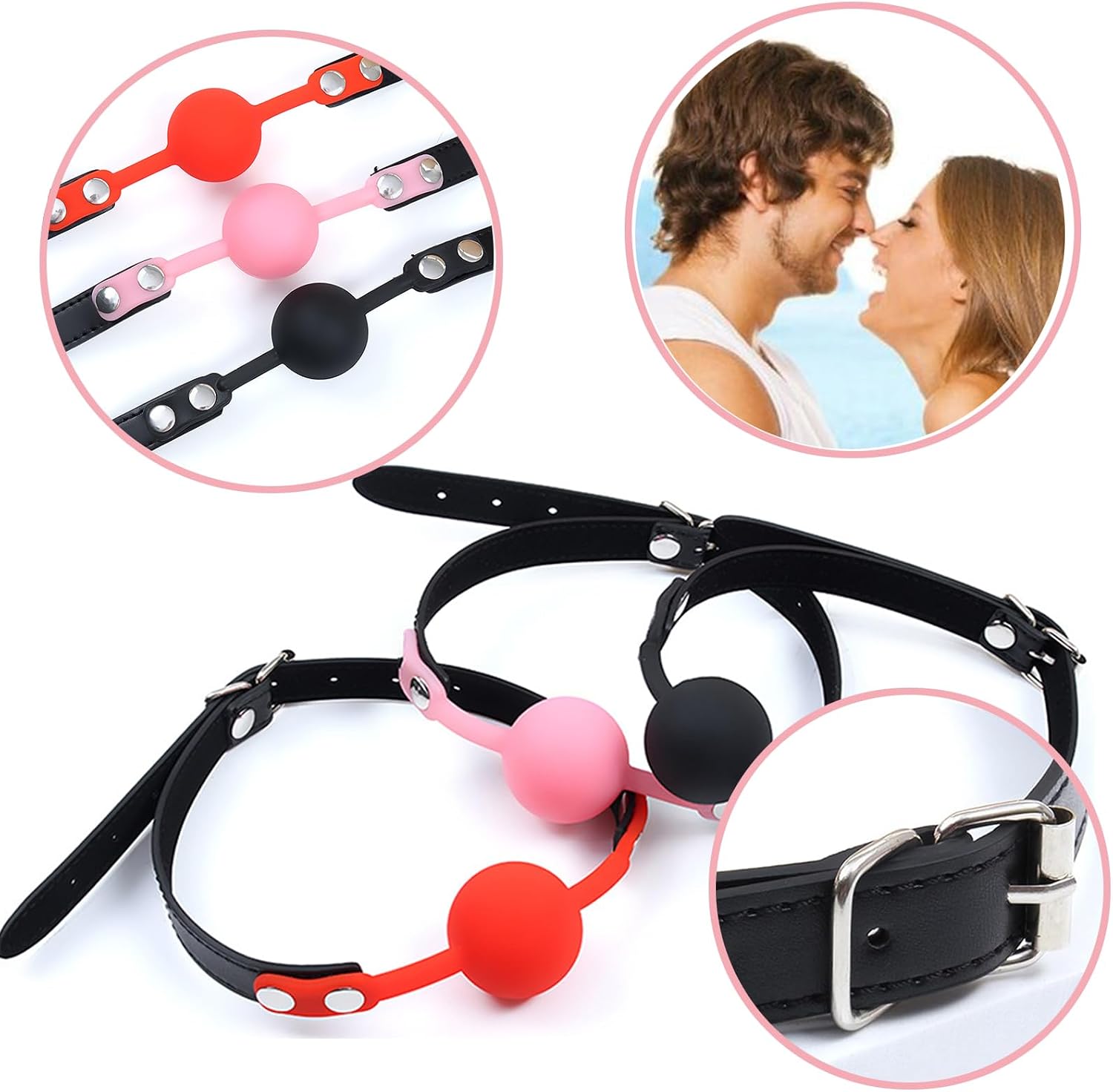 Leather Restraints Ball Mouth Plug Silicone Bondage Ball Gag Silicone Bondage Ball Gag for Sex, BDSM Restraints Toys Sex Gag Muzzles (B3)