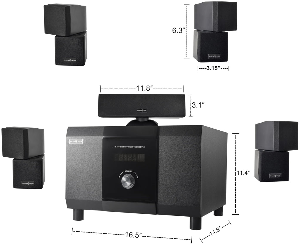 5.1 Channel Home Theater System with 10" Subwoofer, Bluetooth,5 Speakers, Remote, Radio, RCA- Perfect for Movies, Music, Karaoke