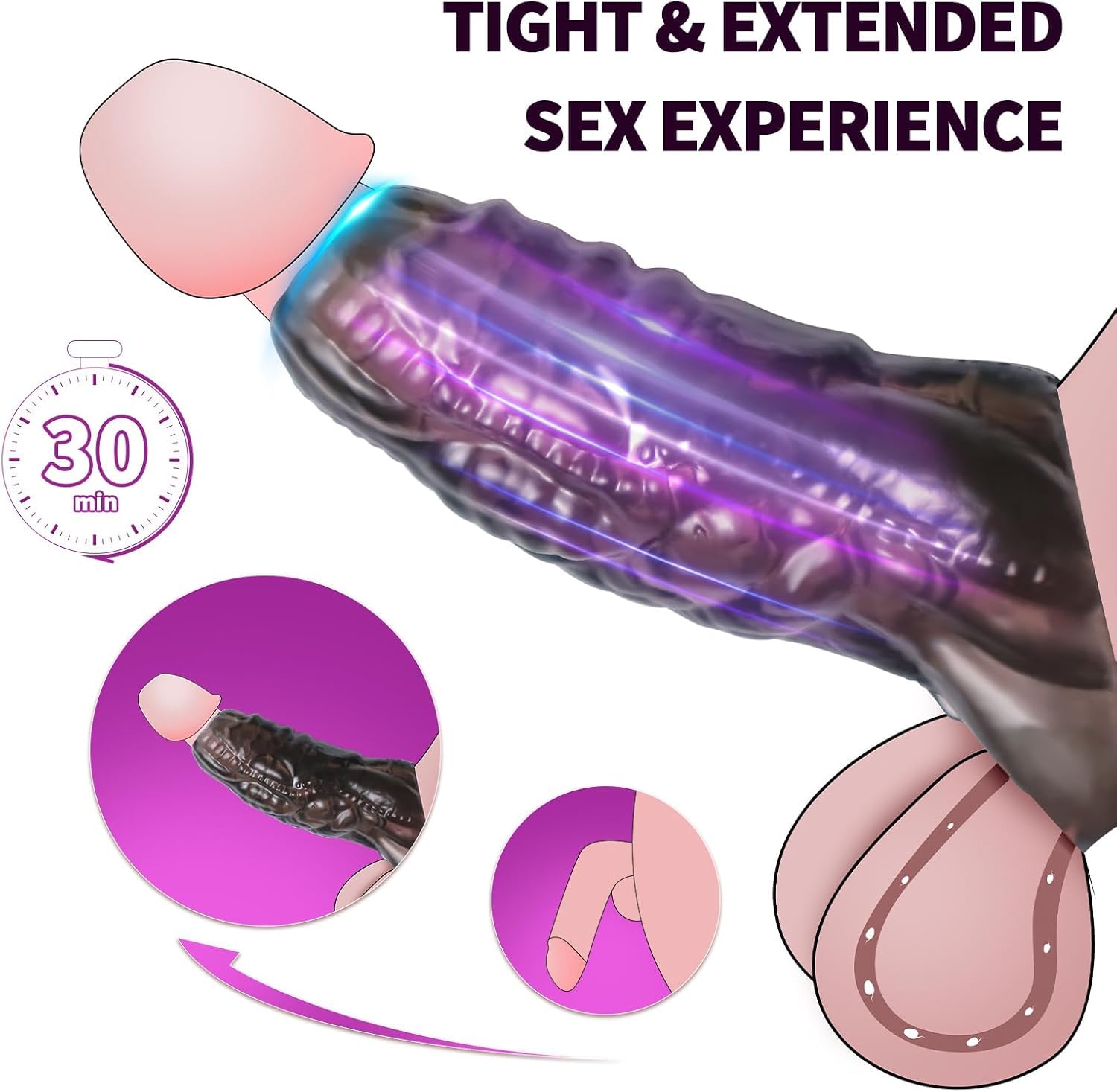 Monster Penis Sleeve with 3 Textures, Girth Enhancer for Men, Soft Silicone Cock Extender, Reusable Penis Sheath for Enlarge & Delay, Realistic Veins Sex Toys for Couples