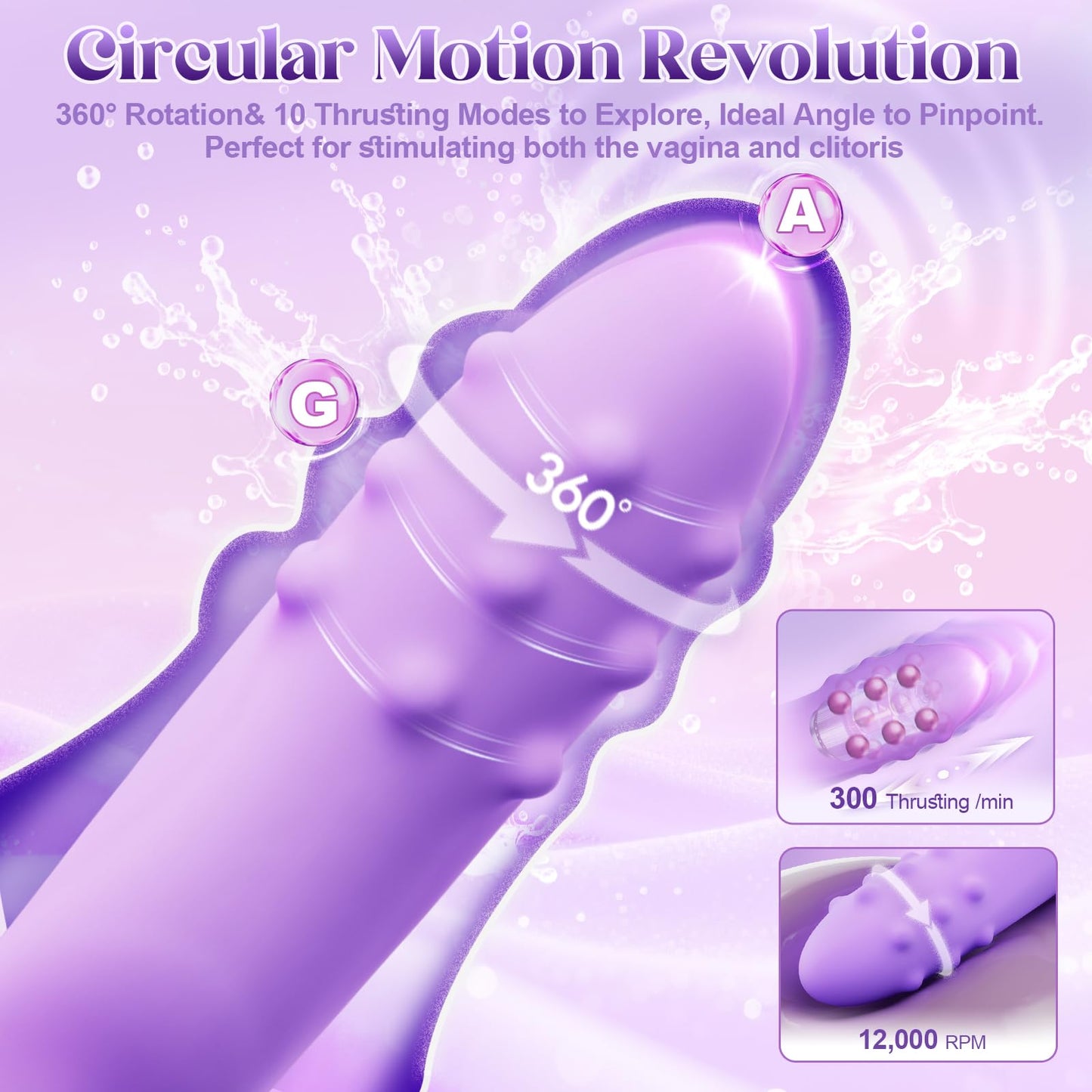 Vibrator Sex Toys Thrusting Dildo - Rolling G Spot Stimulator with Tri-Row 360°Rotating Beads + 10 Thrust + 10 Vibration for Dual Rabbit Ears, Ultra-Soft Liquid Silicone Adult Toy for Women Men Couple