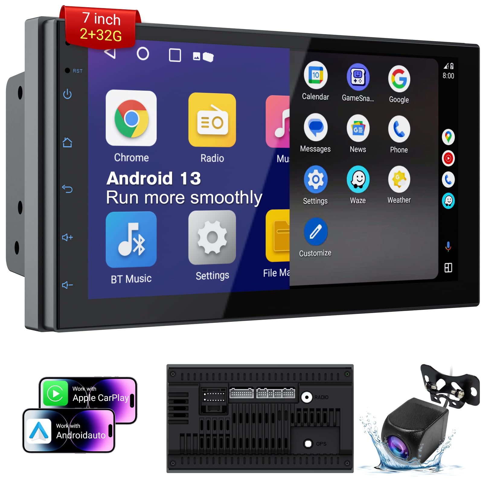 Haudio 7 Inch Double Din Car Stereo with Wireless Apple CarPlay & Android Auto