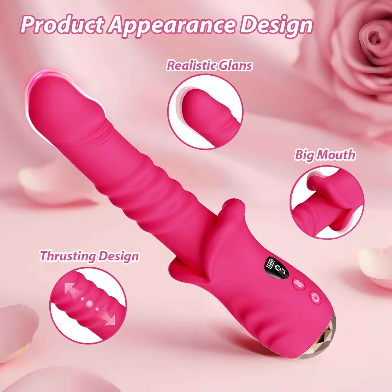 DFEUSY Thrusting Dildo Vibrator 9x9 Modes Waterproof Silicone Rose
