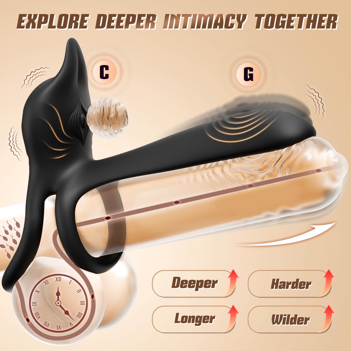 Vibrating Cock Ring Couples Sex Toys - MOOLIGIRL Dual Penis Ring Vibrator with Fox-Shaped Clitoral Stimulator & 4.6in G Spot Vibrator, 10 Vibration Modes Adult Toys for Men Women, Female Male Sex Toy