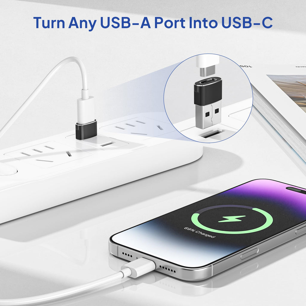 Elebase USB to USB C Adapter for iPhone 17 4Pack,USBC Female to A Male Car Charger Adapter,Type C Converter Apple 16 Pro Max 15 14 Plus,iWatch Watch 11 10 Se Ultra 3,iPad Air,Samsung Galaxy S26,Xbox