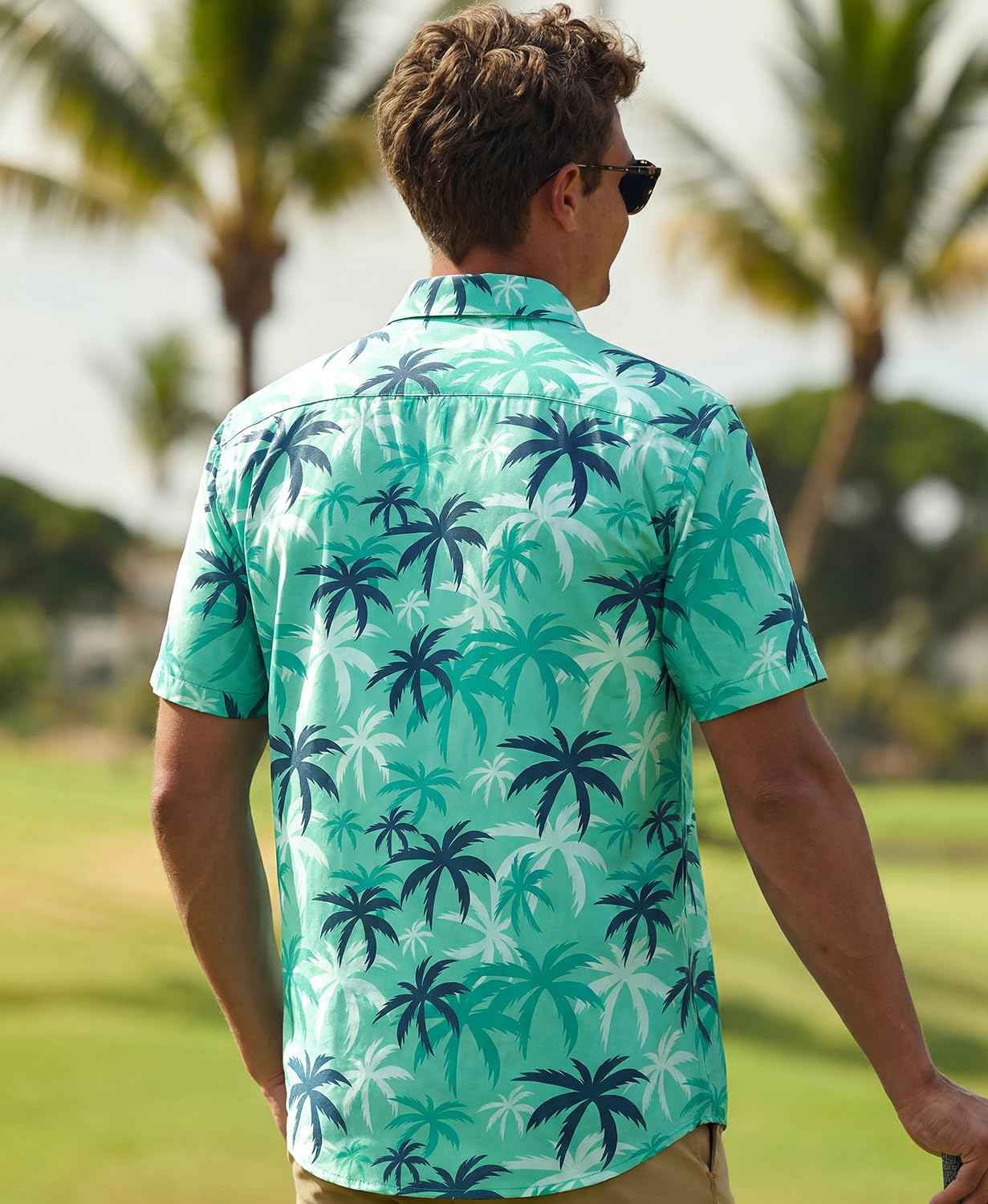 KYKU Mens Hawaiian Shirts Short Sleeve Button Down Summer Vacation Beach Shirts, Pleated Back, with Pocket