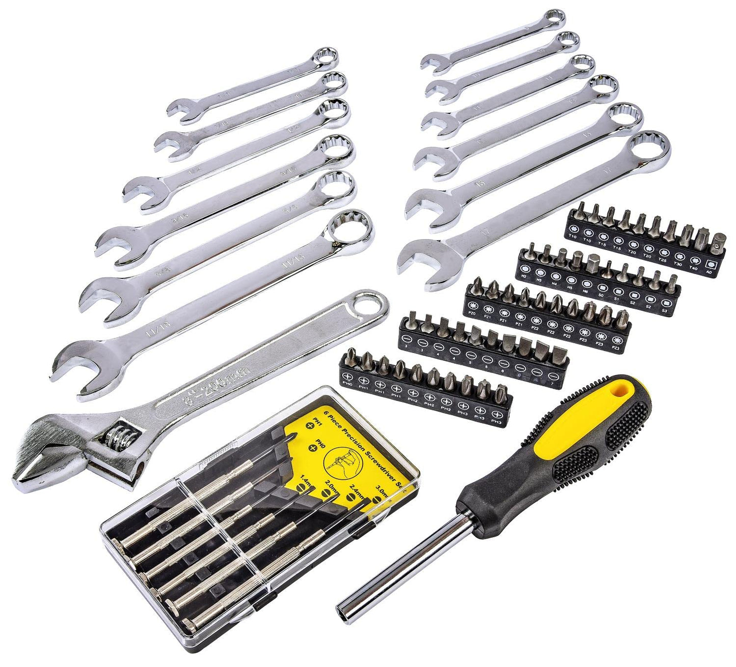 JEGS 170-Piece Mechanic's Tool Set - Includes Black Powder Coated Steel Toolbox, Sockets, Extenders, Ratchets, Wrenches, Screwdrivers, Pliers & Bits