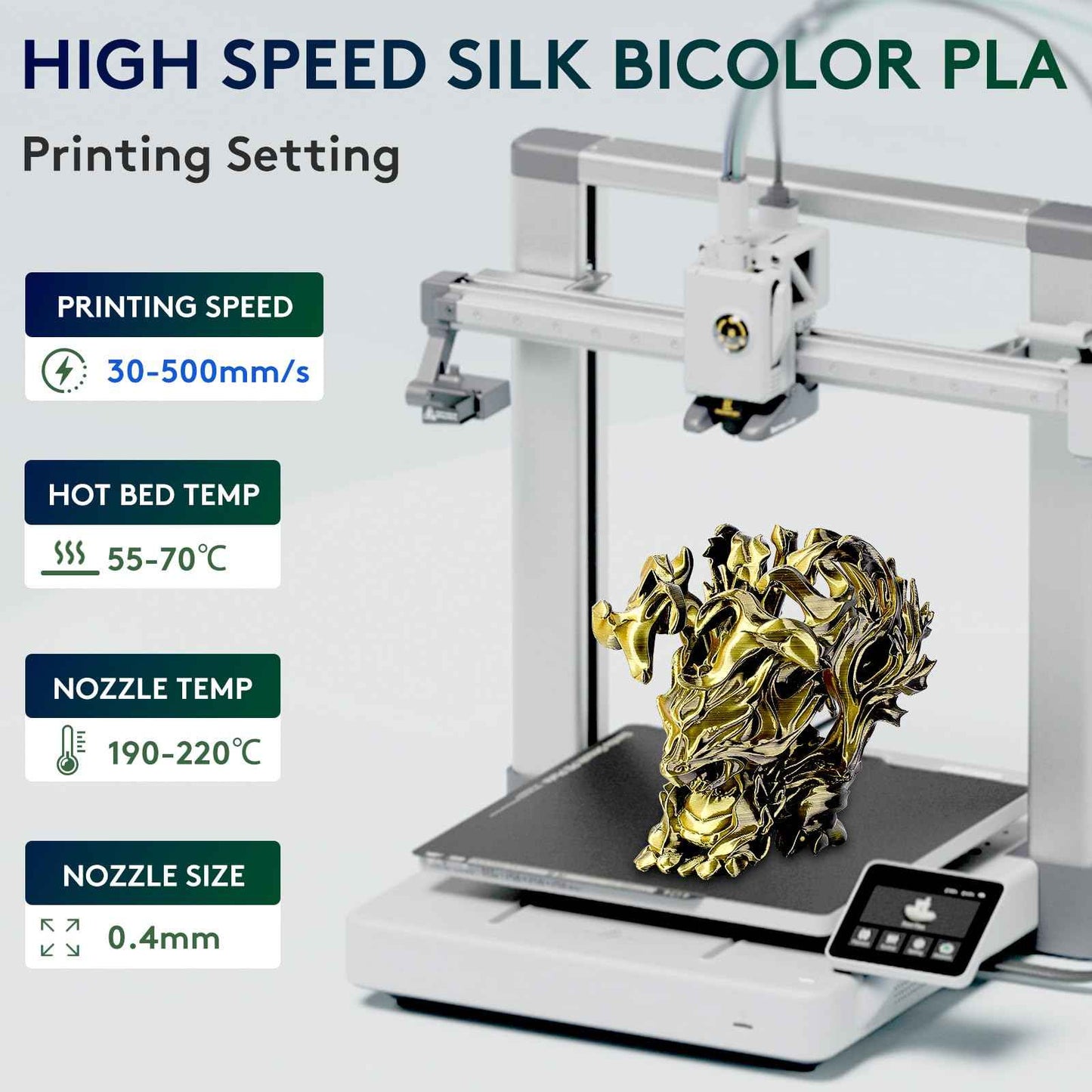 ERYONE Silk Color PLA Filament 3D Printer 1.75mm +/- 0.03mm, Filament PLA Cardboard Spool