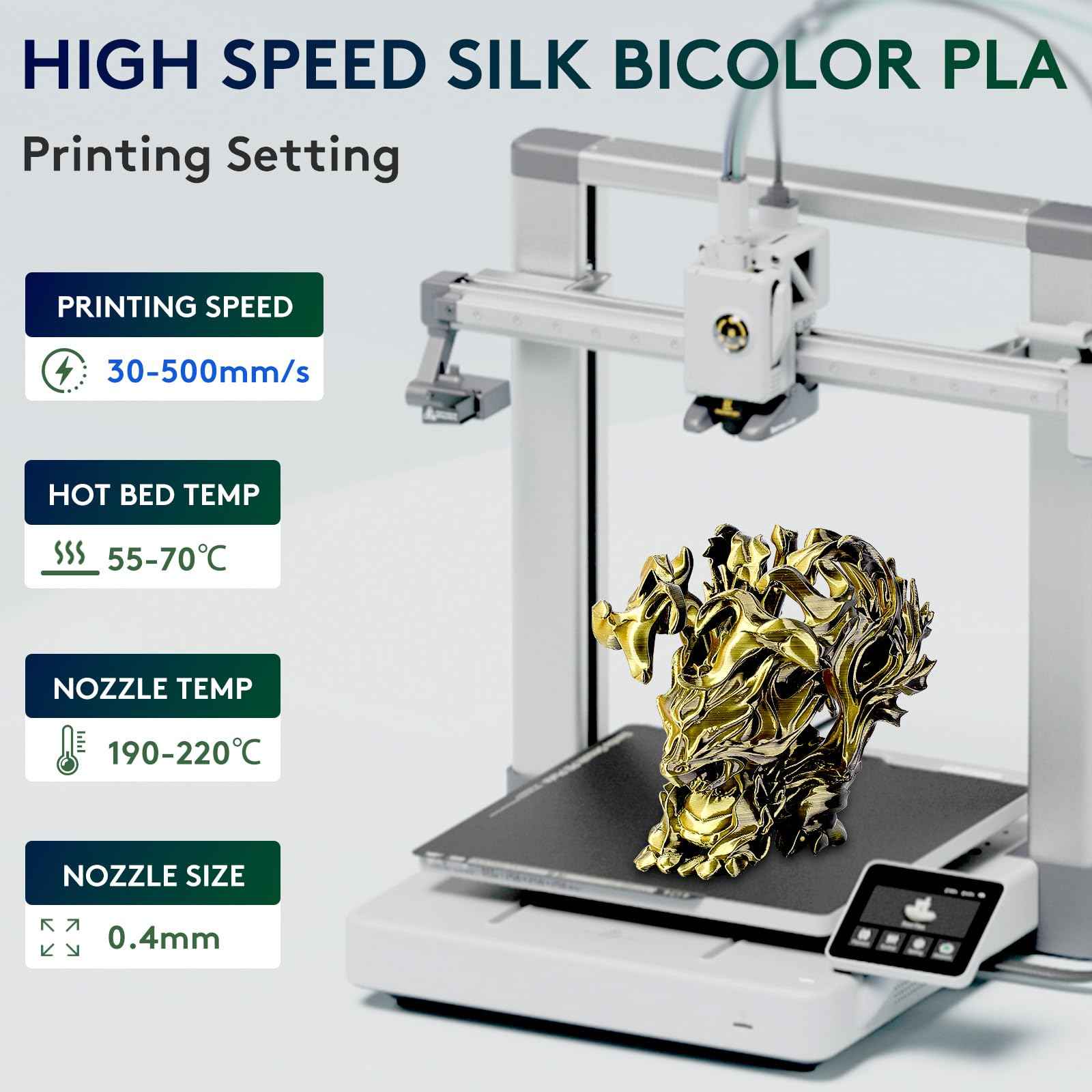 ERYONE Silk Color PLA Filament 3D Printer 1.75mm +/- 0.03mm, Filament PLA Cardboard Spool