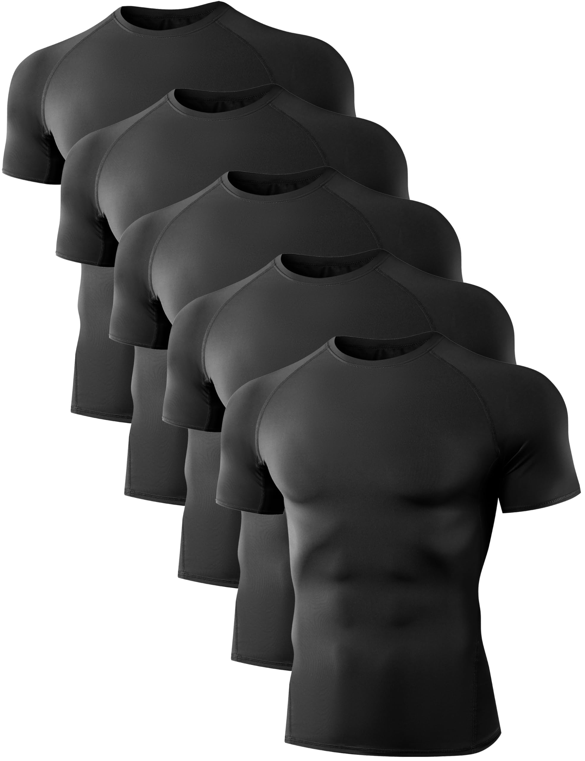 Dalavch 5 Pack Men’s Compression Shirts Short Sleeve Cool Dry Sports Athletic Workout Base Layer Undershirt T-Shirt Tops