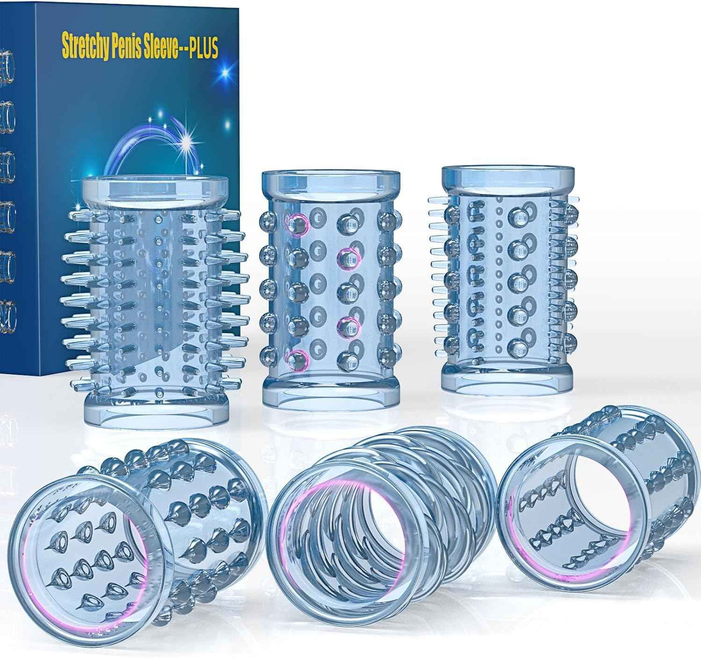 Penis Rings,Penis Sleeve Set,Cock Rings with 6 Stretchy Textured Studded Stretchy,Erection Enhancing Enhance Men,Adult Sex Toys for Men Couple