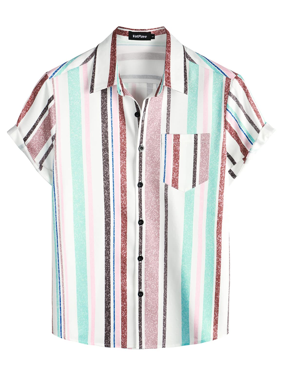 VATPAVE Mens Striped Summer Shirts Casual Button Down Short Sleeve Beach Stylish Untucked Hawaiian Shirts