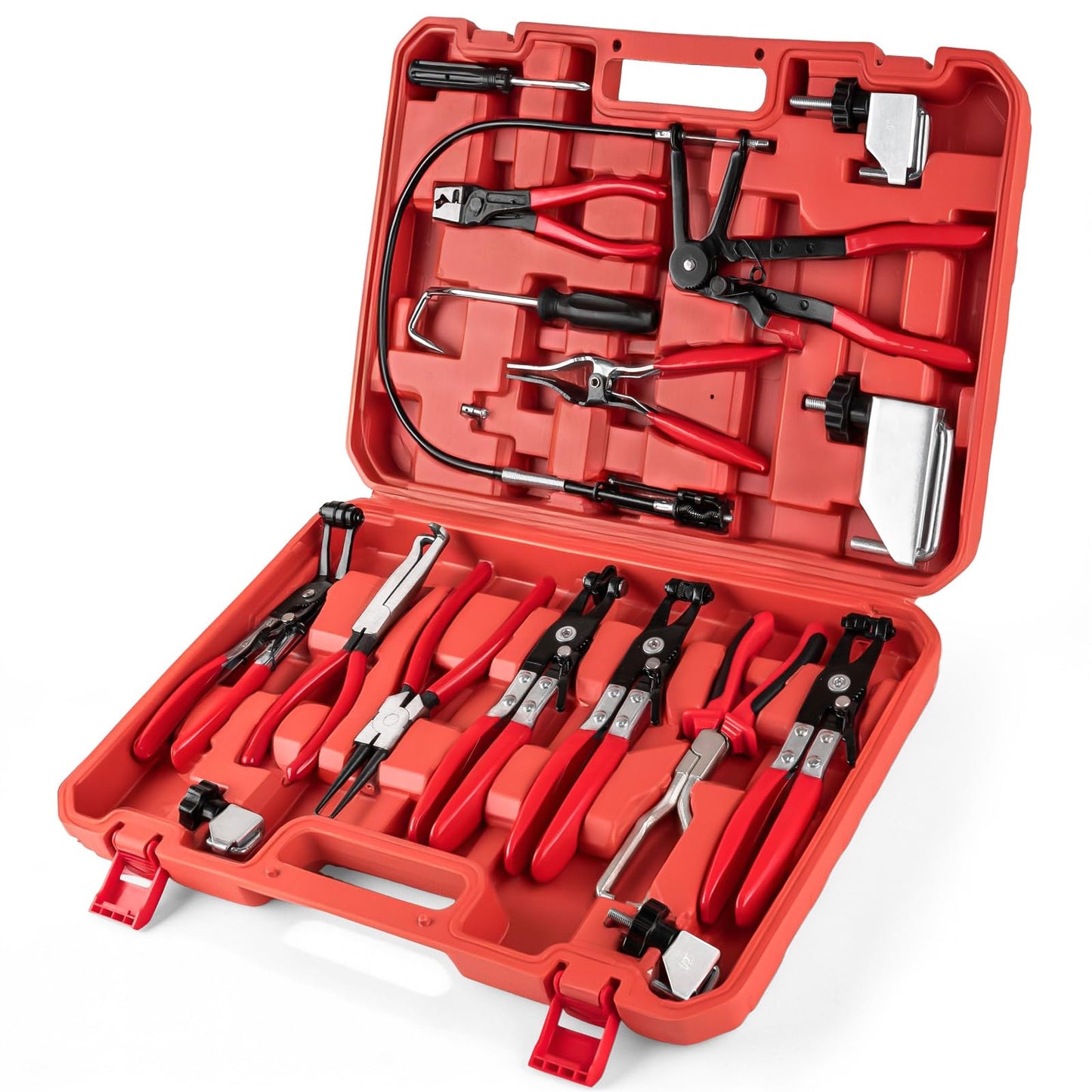 16PCS Hose Clamp Pliers, Hose Clamp Removal Tool Kit with Long Reach & Flexible Wire Tools for Fuel, Oil, Coolant, Radiator Hoses and Electrical Disconnect