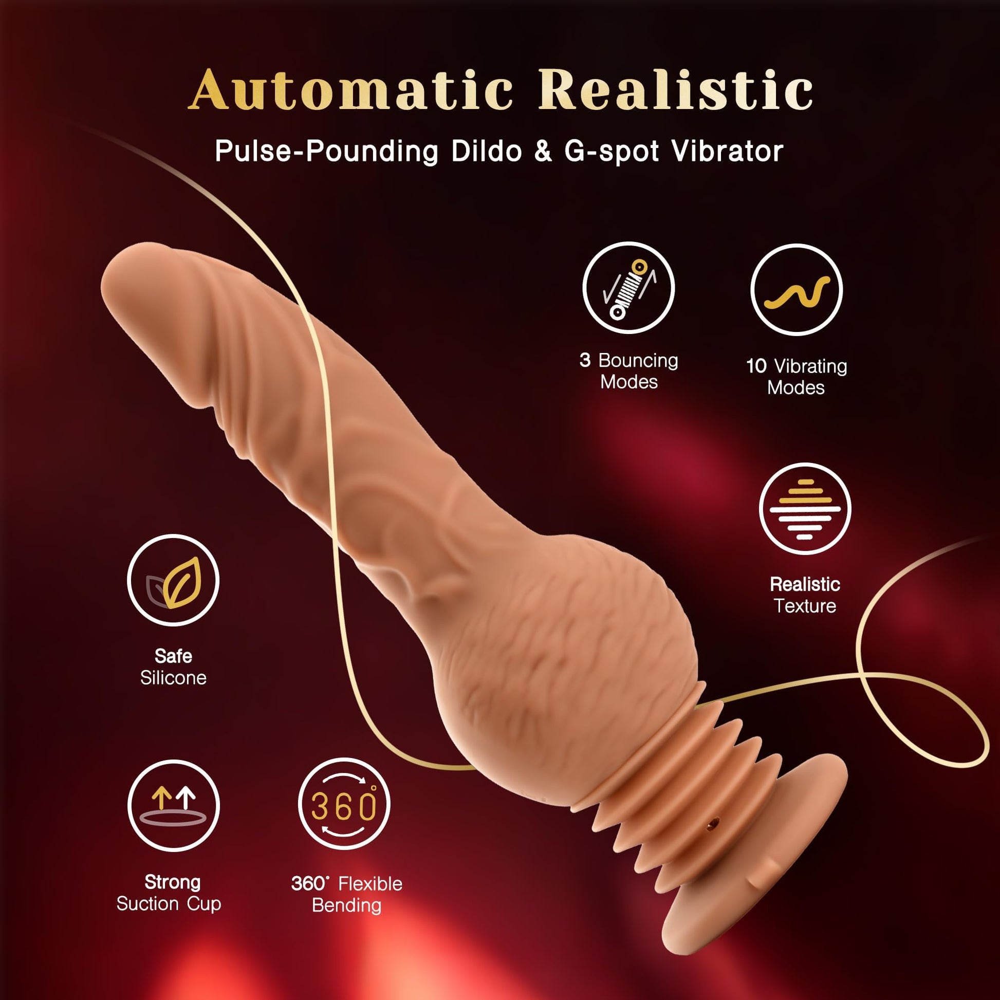Tracy's Dog Thrusting Dildo Vibrator - 9.29" Realistic Silicone Dildos for G Spot Anal Stimulation with 10 Vibrating & 3 Bouncing Modes, Adult Toys Penis Sex Toys for Women Men Couples