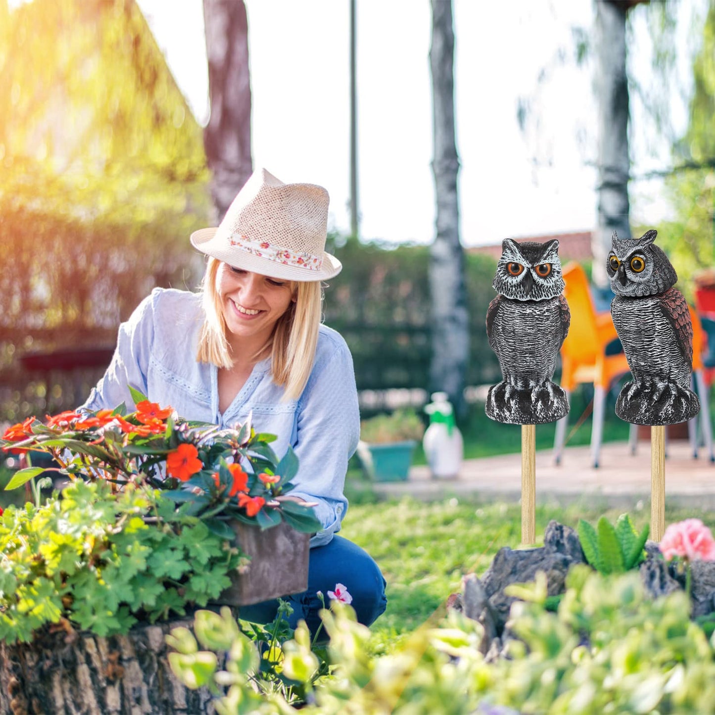 Hedoc Fake Owl Decoys to Scare Birds Away from Gardens and Patios