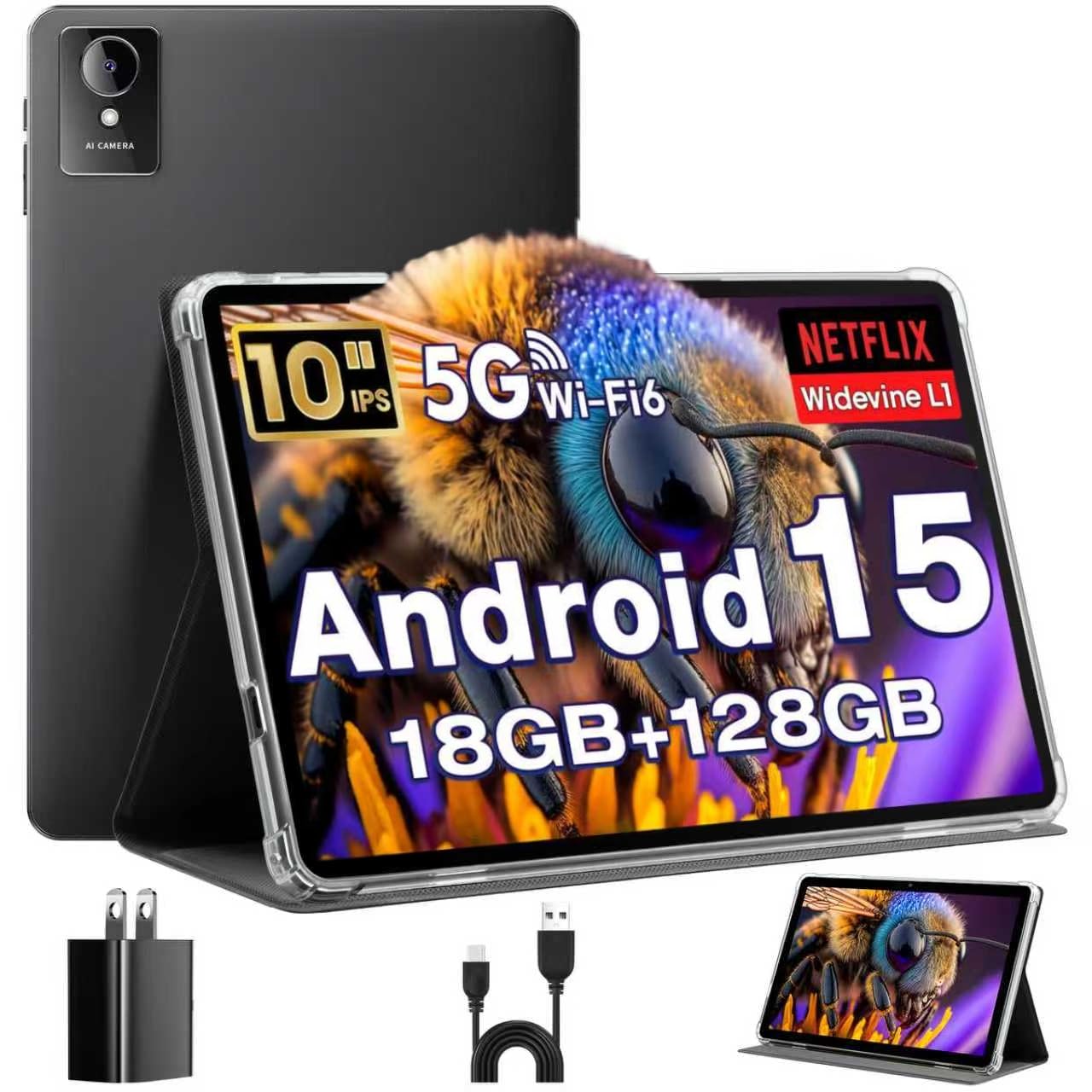 MENTUME 10 Inch Tablet, Android 15 Tablet, 18GB RAM + 128GB ROM (1TB Expandable), 1280x800 IPS Display, Widevine L1 Compatible Octa-Core, 6000mAh, 5MP+8MP Camera, WiFi, Bluetooth 5.4
