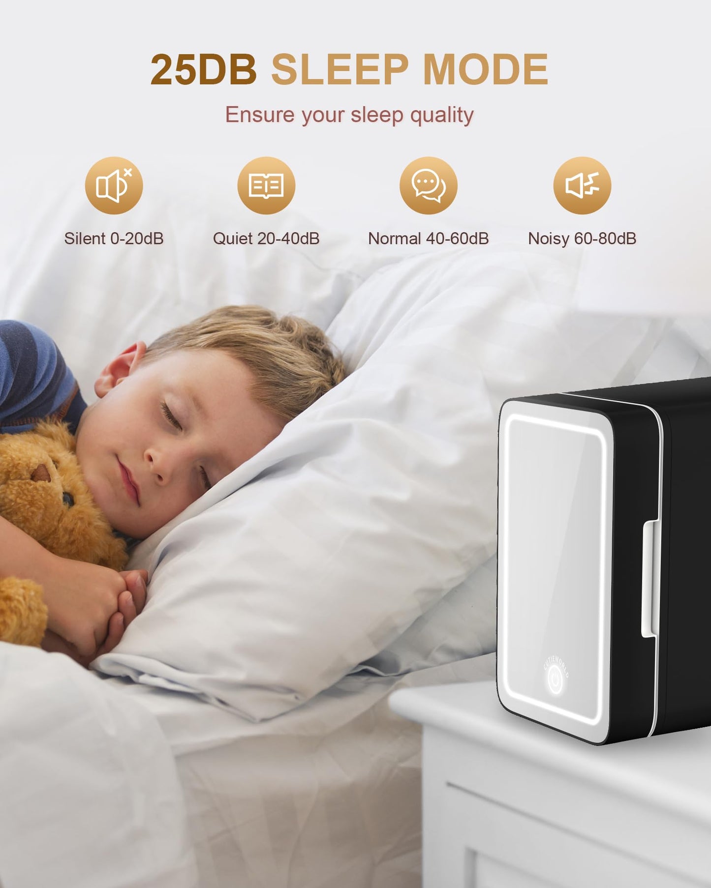 CUTIEWORLD Skincare Fridge With Dimmable LED Light Mirror
