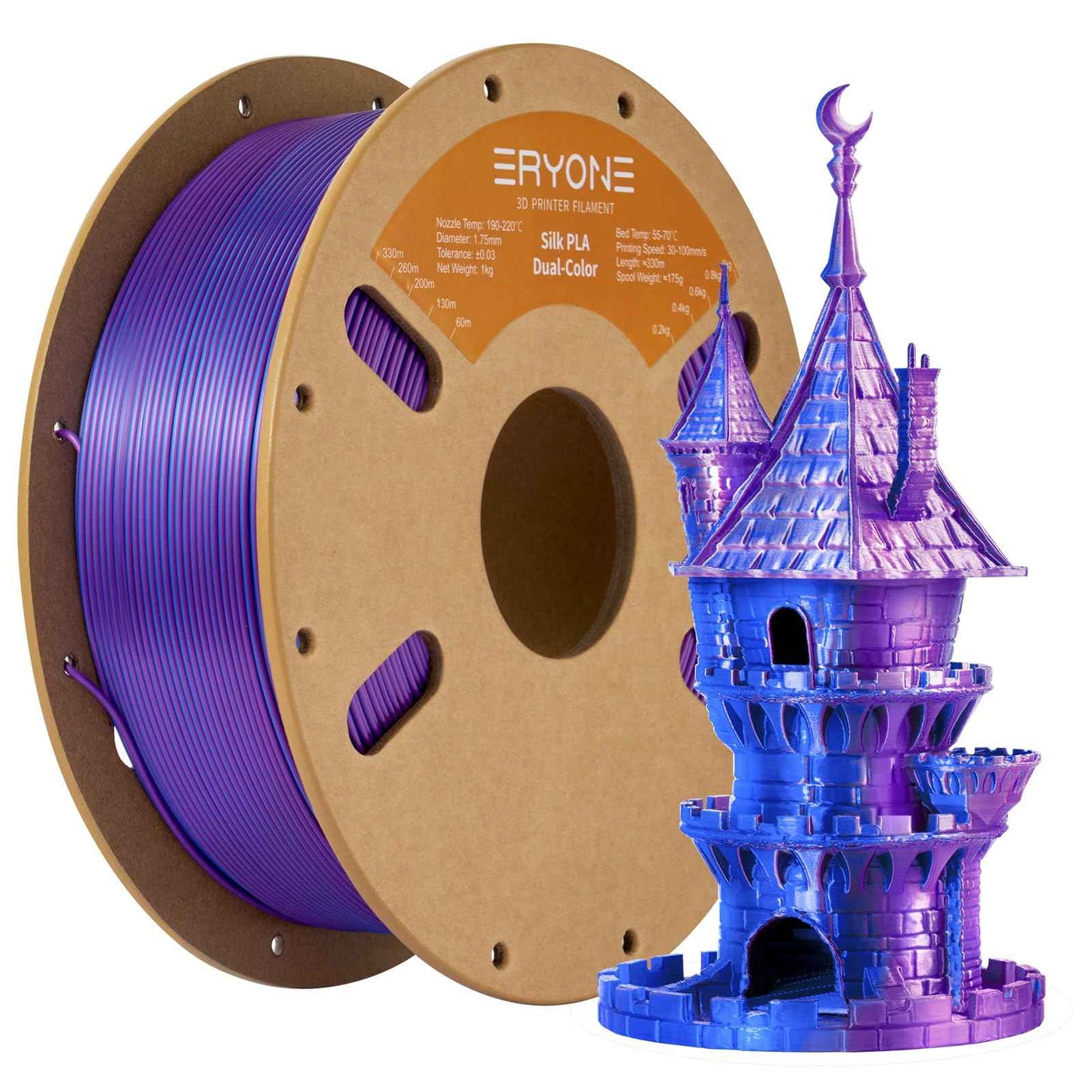 ERYONE Silk Color PLA Filament 3D Printer 1.75mm +/- 0.03mm, Filament PLA Cardboard Spool