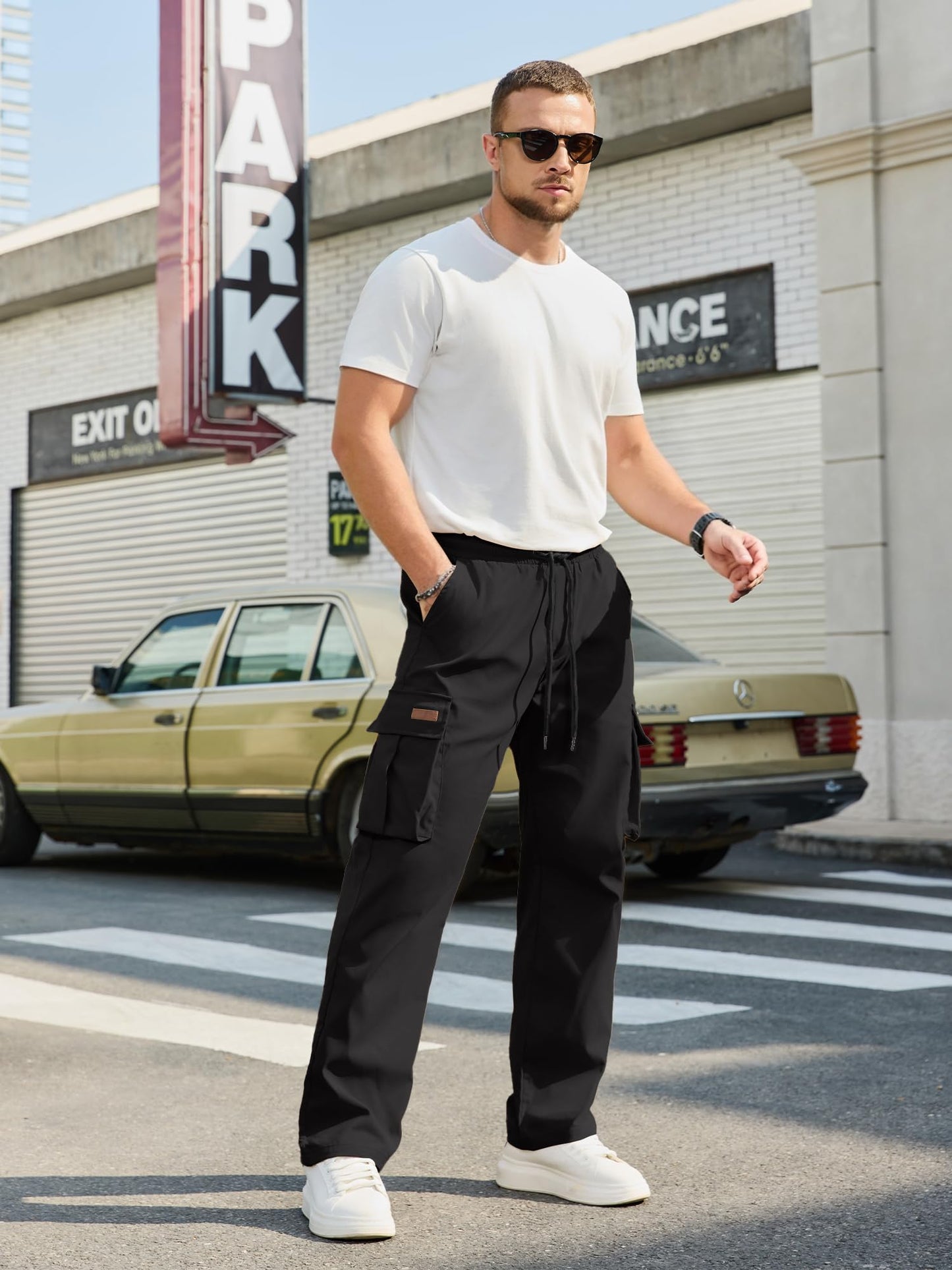 PLEPAN Men's Casual Cargo Pants Drawstring Hiking Workout Tactical Joggers Sweatpants for Men with Pockets