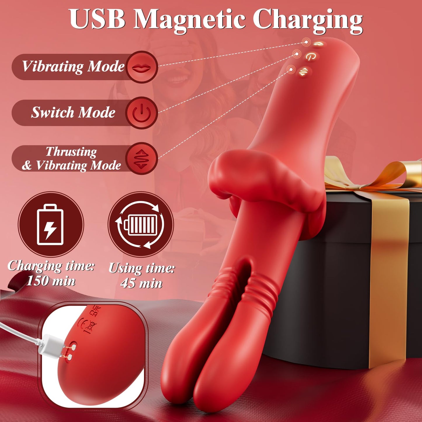 Thrusting Vibrator Sex Toys for Women - Adult Toys G Spot Vibrators with 10 Thrusting 10 Vibrating 10 Clitoral Vibration, Female Nipple Stimulator Double Dildo Rabbit Adult Sex Toys & Games for Couple