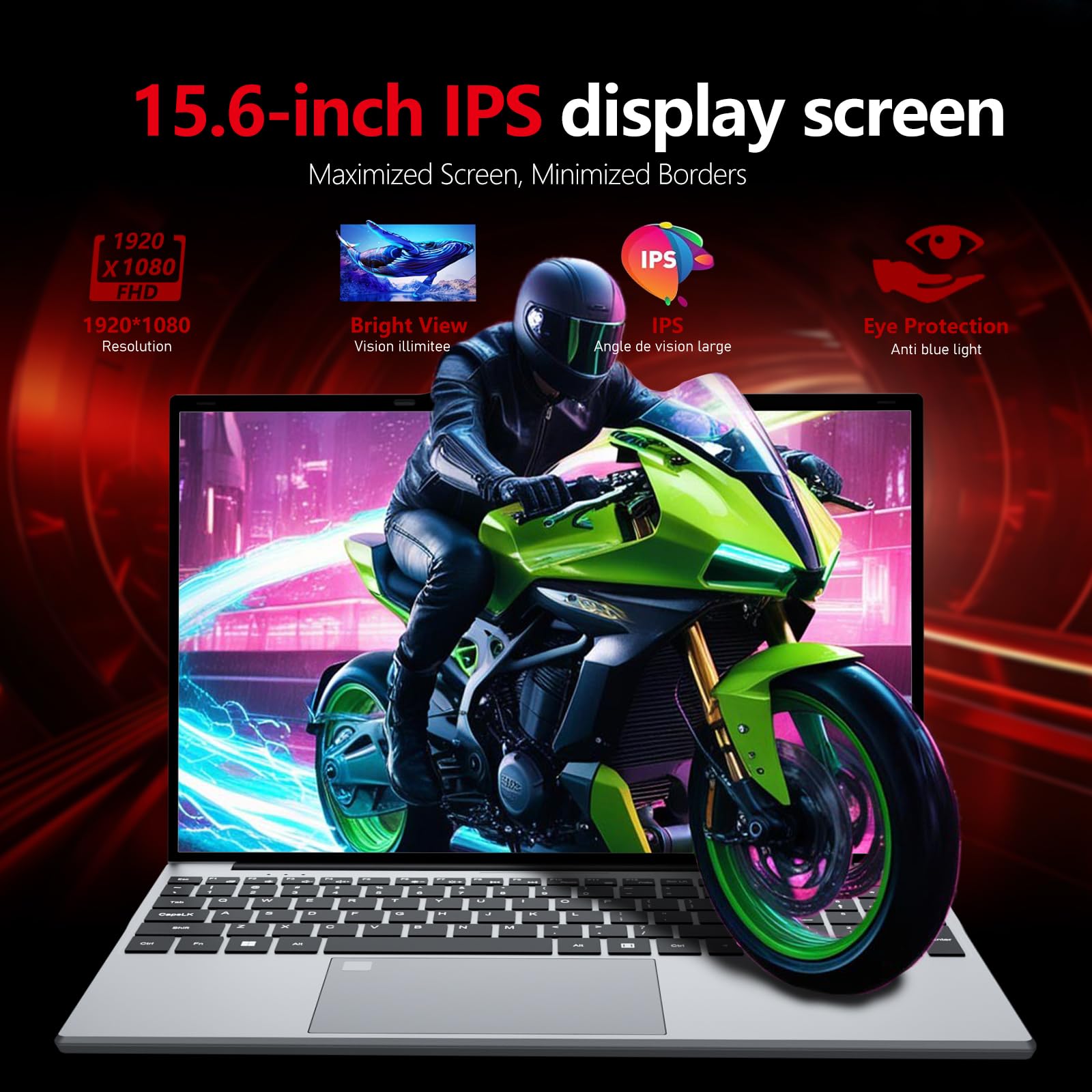 QLall 2026 Laptop, 15.6 inch Laptop Computer, 16GB RAM 512GB SSD, Celeron N150, Lap top with Backlit KB Fingerprint, WiFi5, BT4.2, 180° Open, Mini HDMI, Win 11 Pro