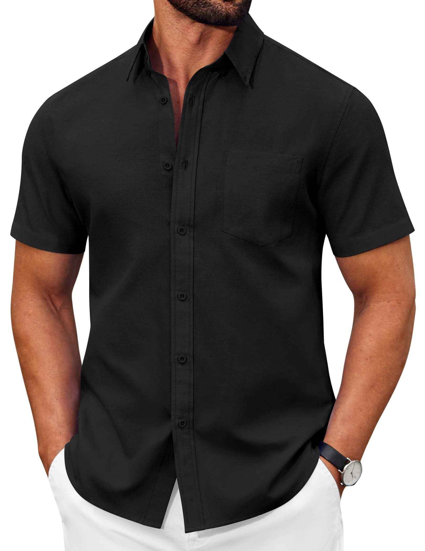 COOFANDY Men's Short Sleeve Oxford Shirt Casual Button Down Shirts Summer Untucked Dress Shirt with Pocket