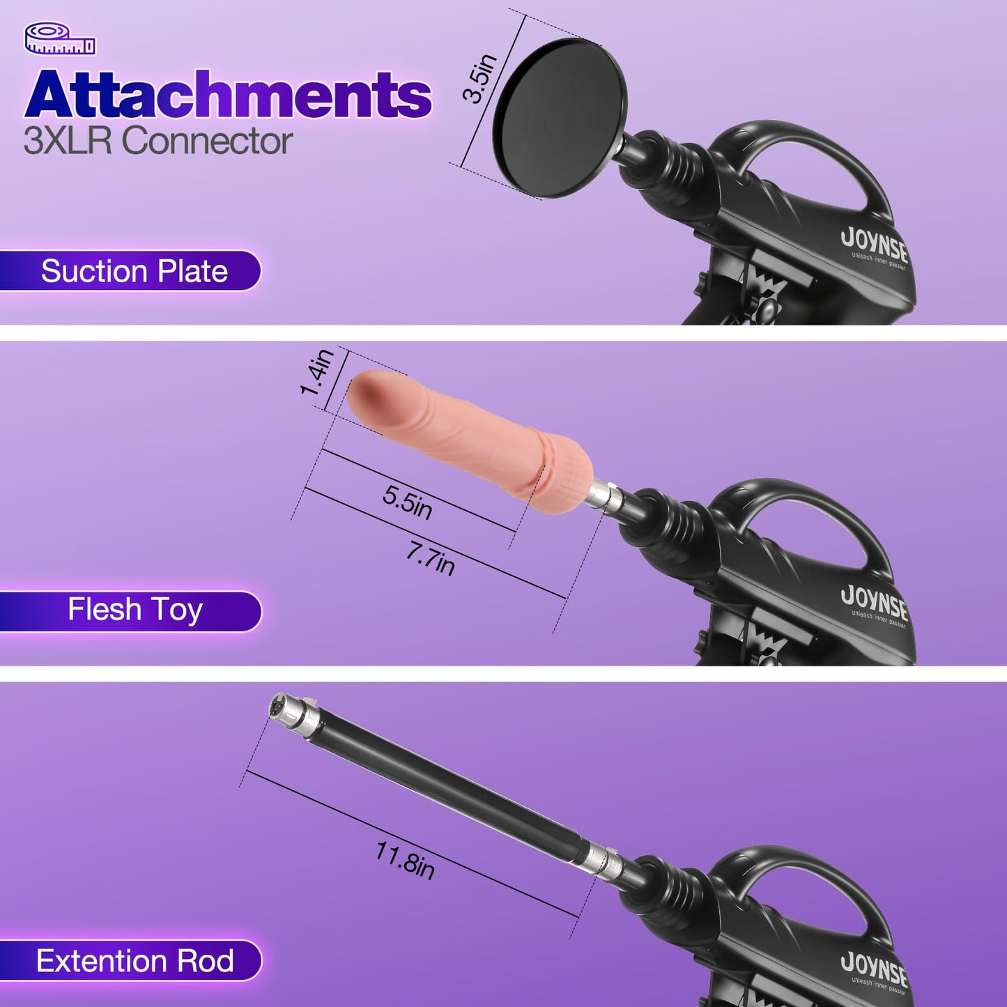 Sex Machine Joynse Automatic Fuck Machine with 3 Attachments, Thrusting Dildo Machine with Suction Cup Adapter, 3XLR Connector Love Machine Adult Sex Toys for Men Women